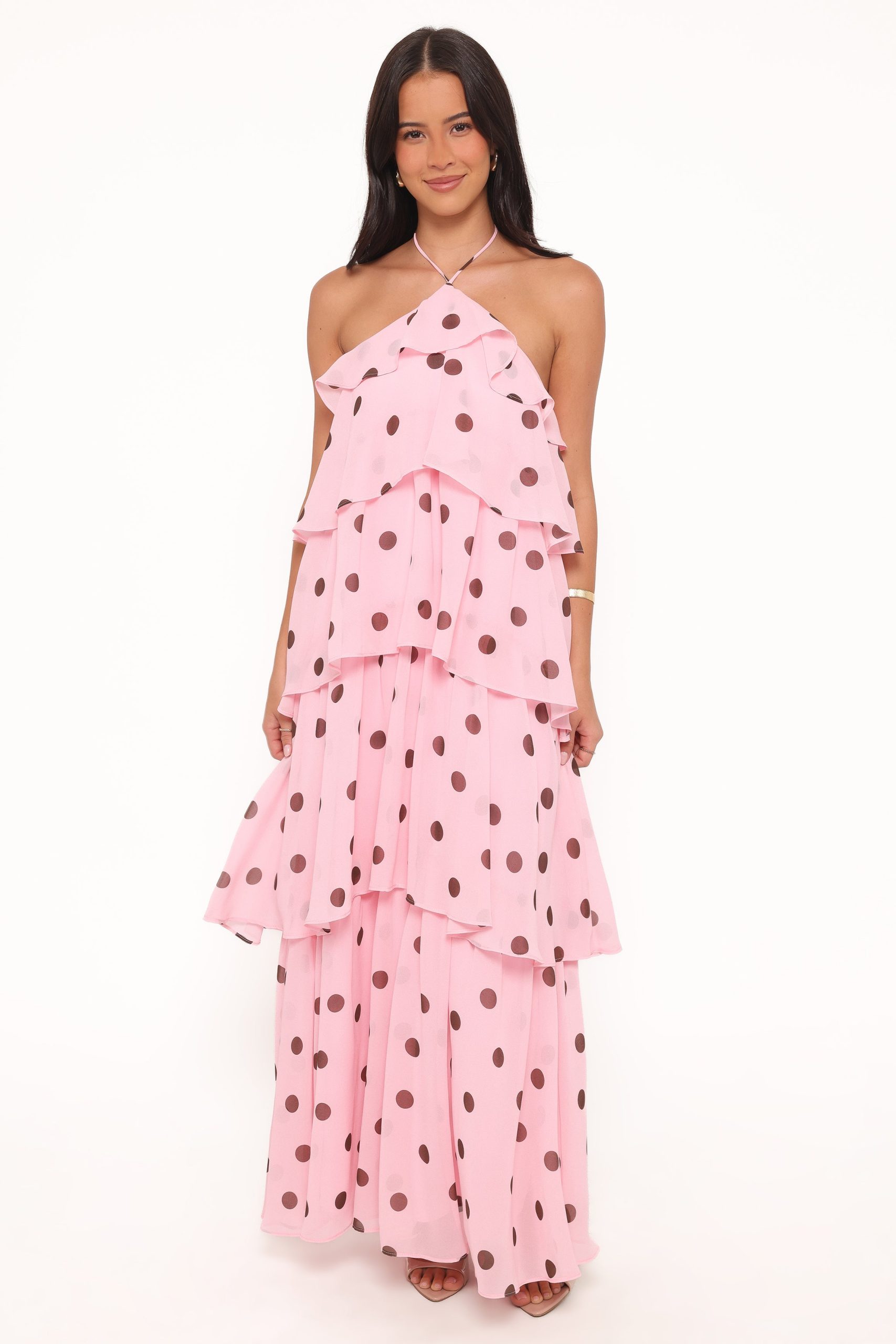 Chasity Halterneck Maxi Dress - Pink Polka Dot - Image 6