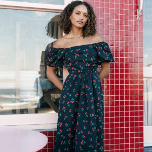 Chlo Puff Sleeve Midi Dress - Cherry Print