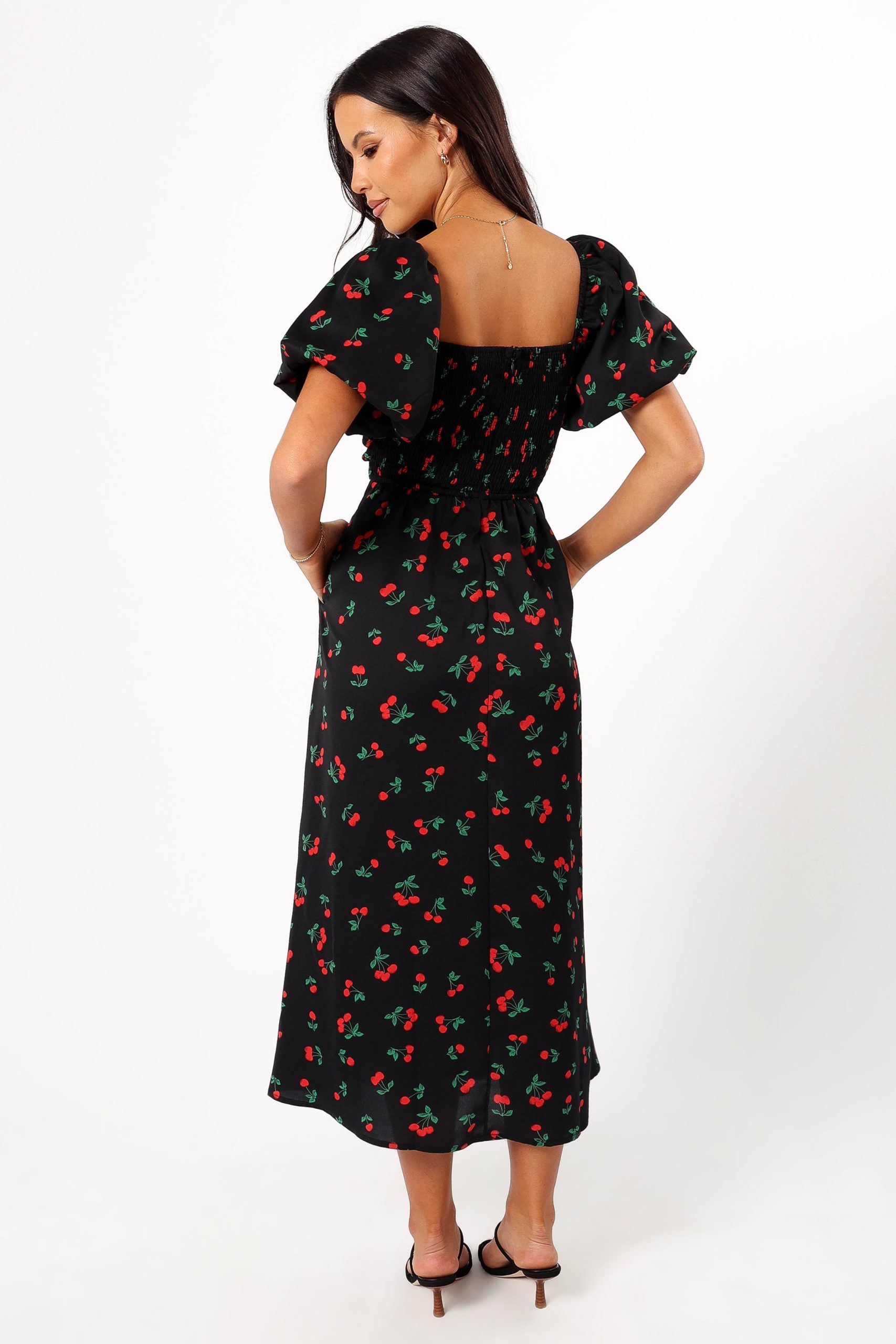 Chlo Puff Sleeve Midi Dress - Cherry Print - Image 5