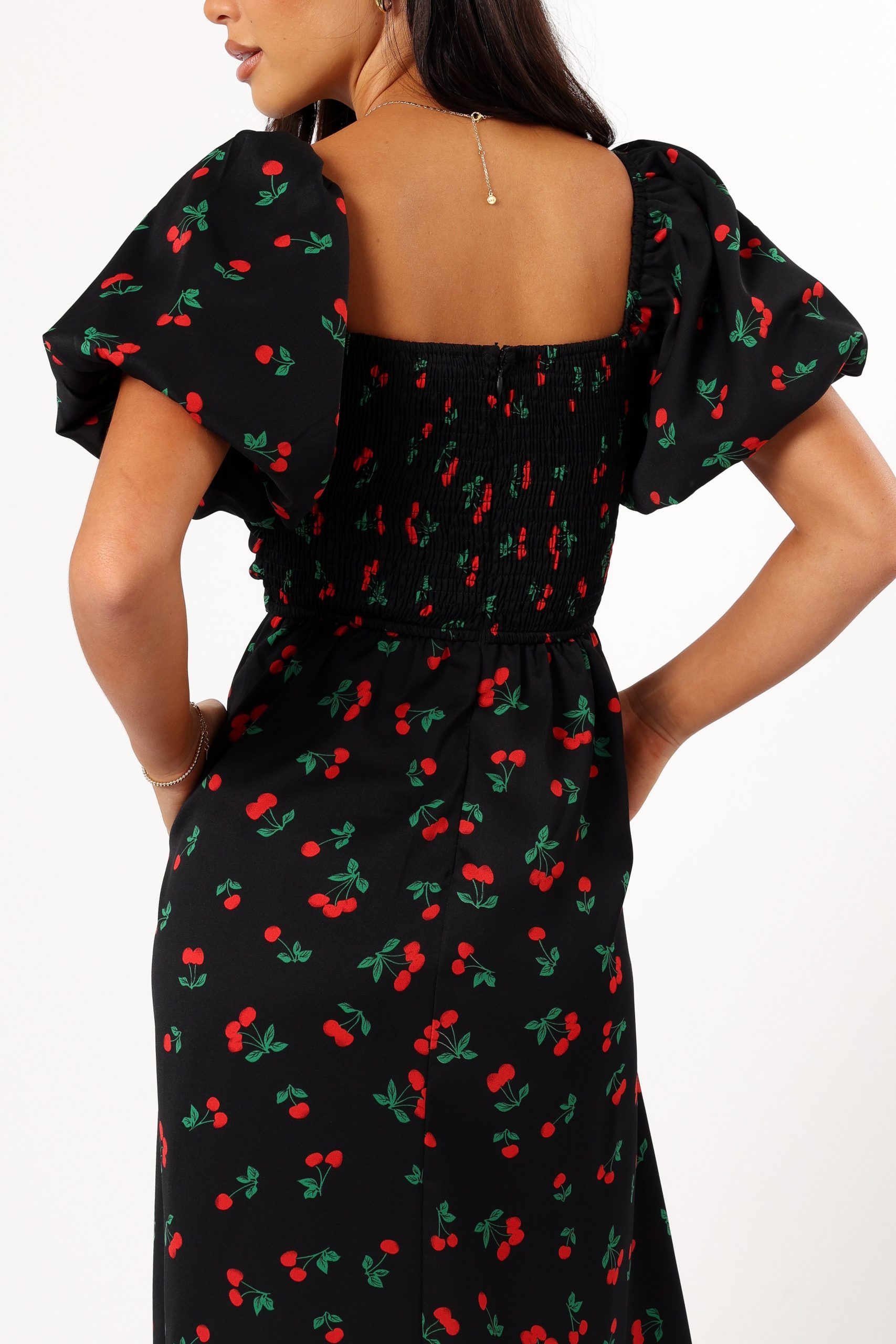Chlo Puff Sleeve Midi Dress - Cherry Print - Image 7
