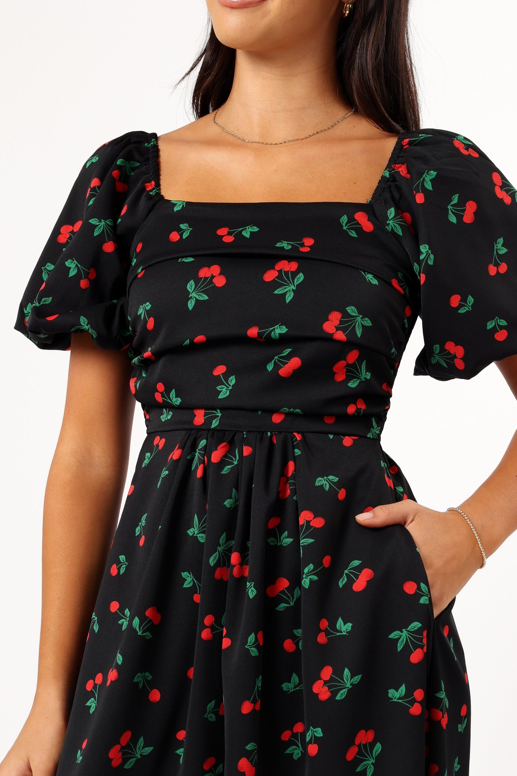 Chlo Puff Sleeve Midi Dress - Cherry Print - Image 9