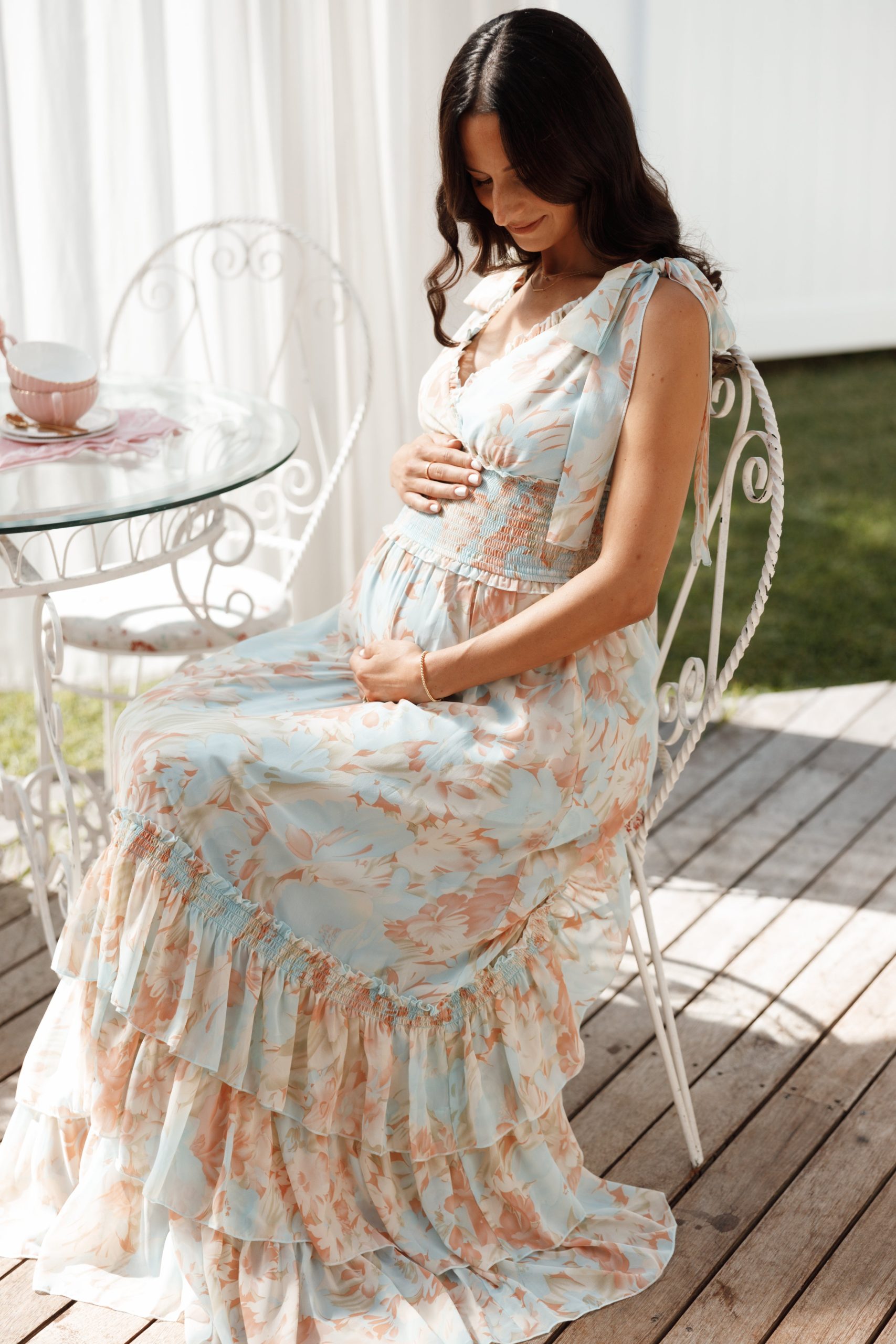 Christabel Tiered Maxi Dress - Blue Floral - Image 8