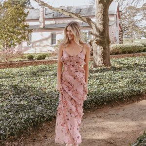 Ciao Ruffles Maxi Dress - Pale Pink Floral