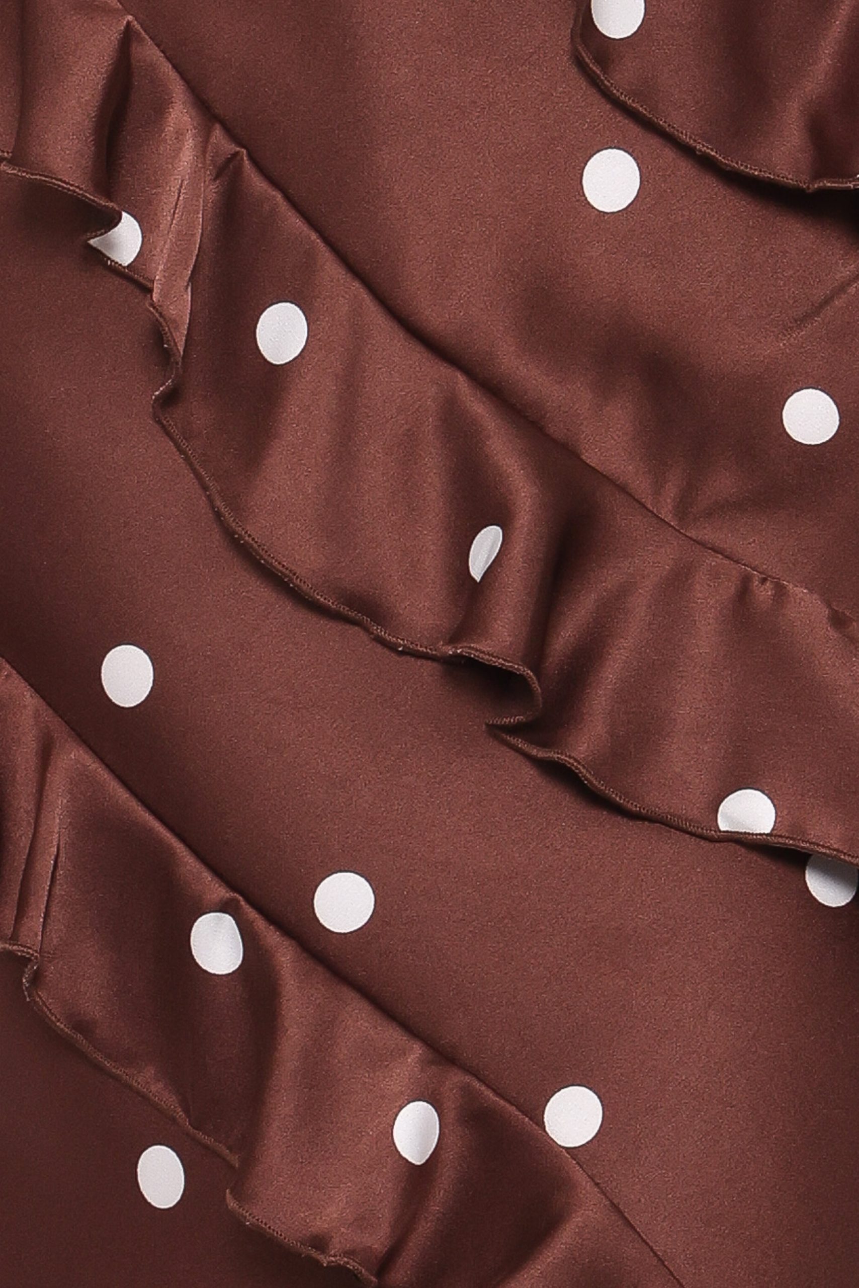 Ciao Ruffles Maxi Satin Dress - Brown Polka Dot - Image 6