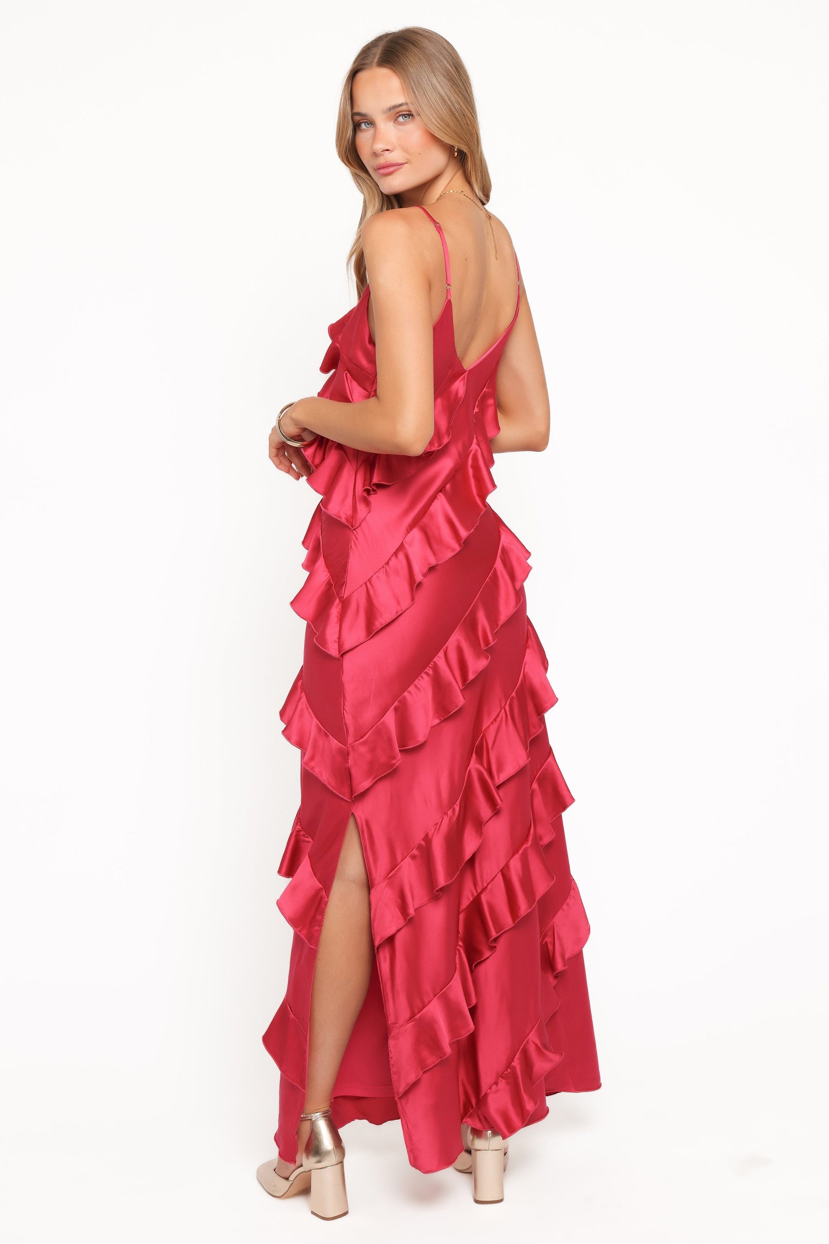 Ciao Ruffles Maxi Satin Dress - Fuchsia - Image 5