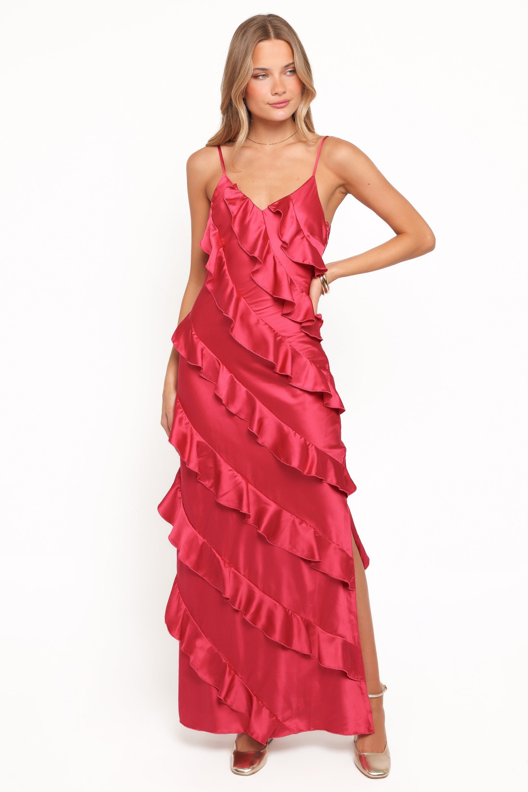 Ciao Ruffles Maxi Satin Dress - Fuchsia - Image 6