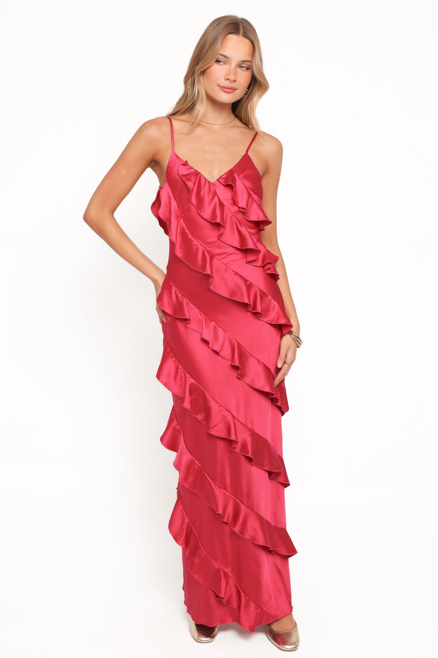 Ciao Ruffles Maxi Satin Dress - Fuchsia - Image 2
