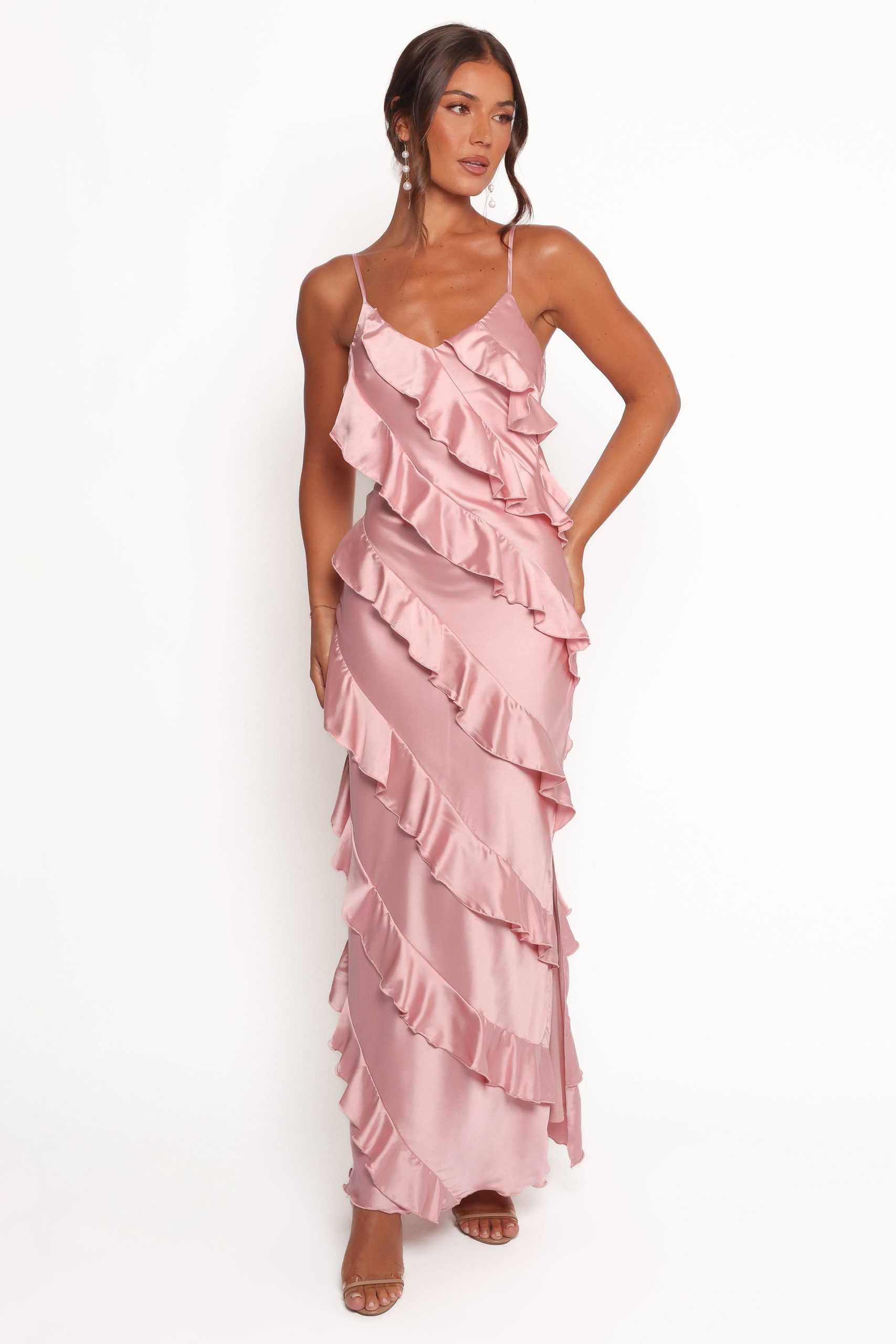 Ciao Ruffles Maxi Satin Dress - Pink - Image 2