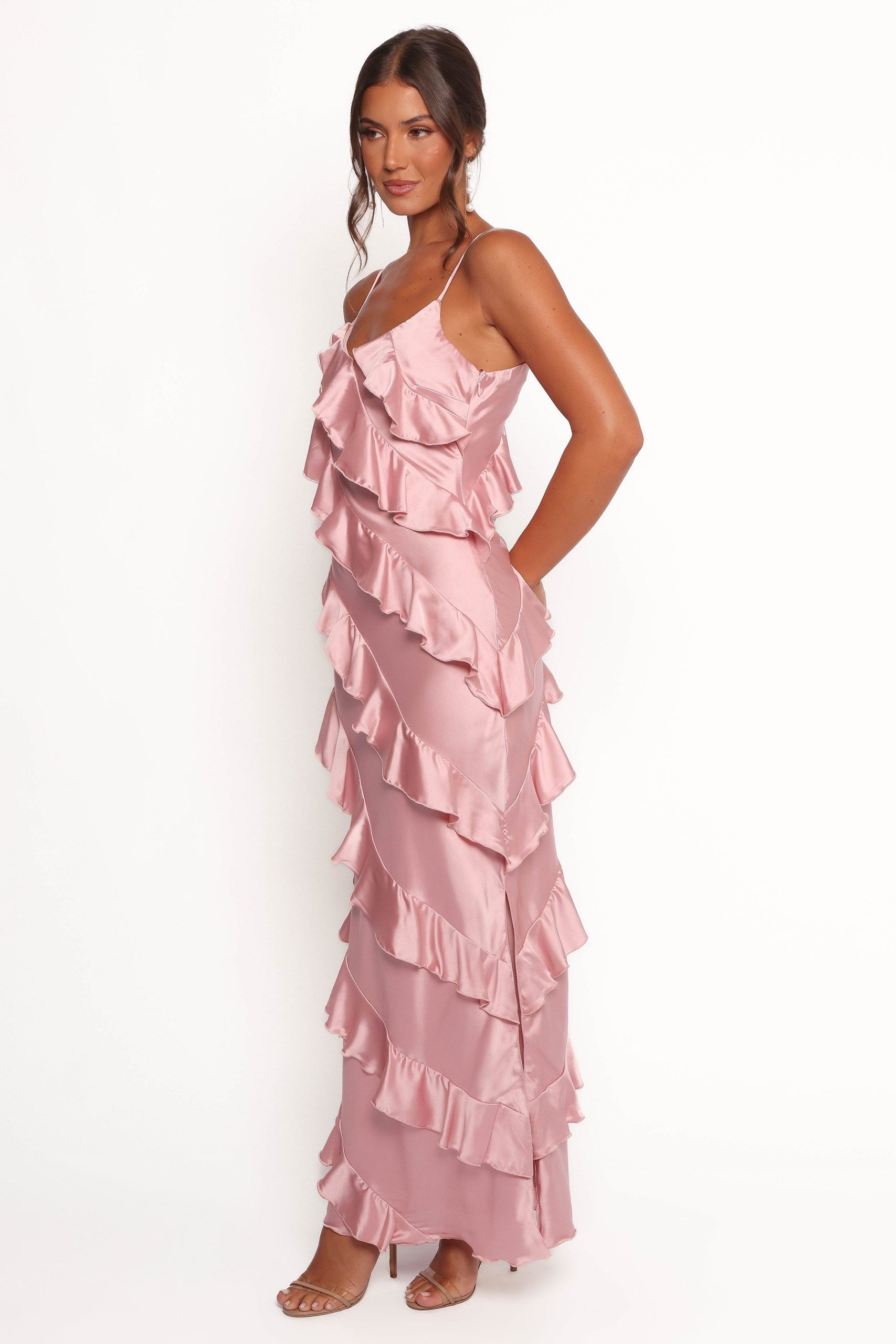 Ciao Ruffles Maxi Satin Dress - Pink - Image 4
