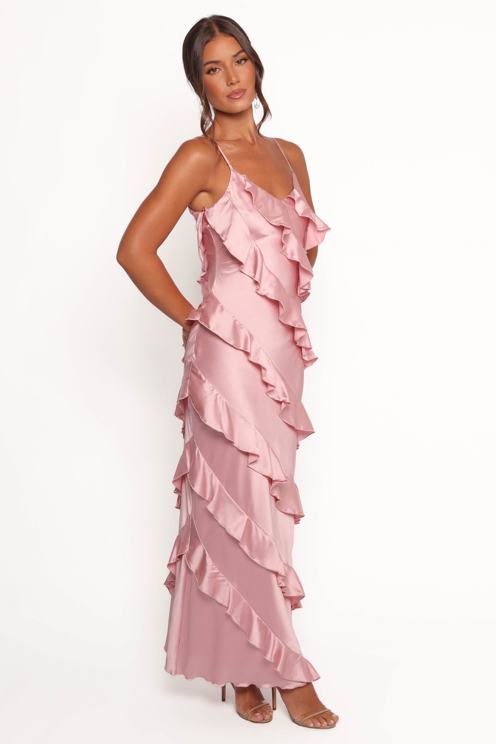 Ciao Ruffles Maxi Satin Dress - Pink - Image 6