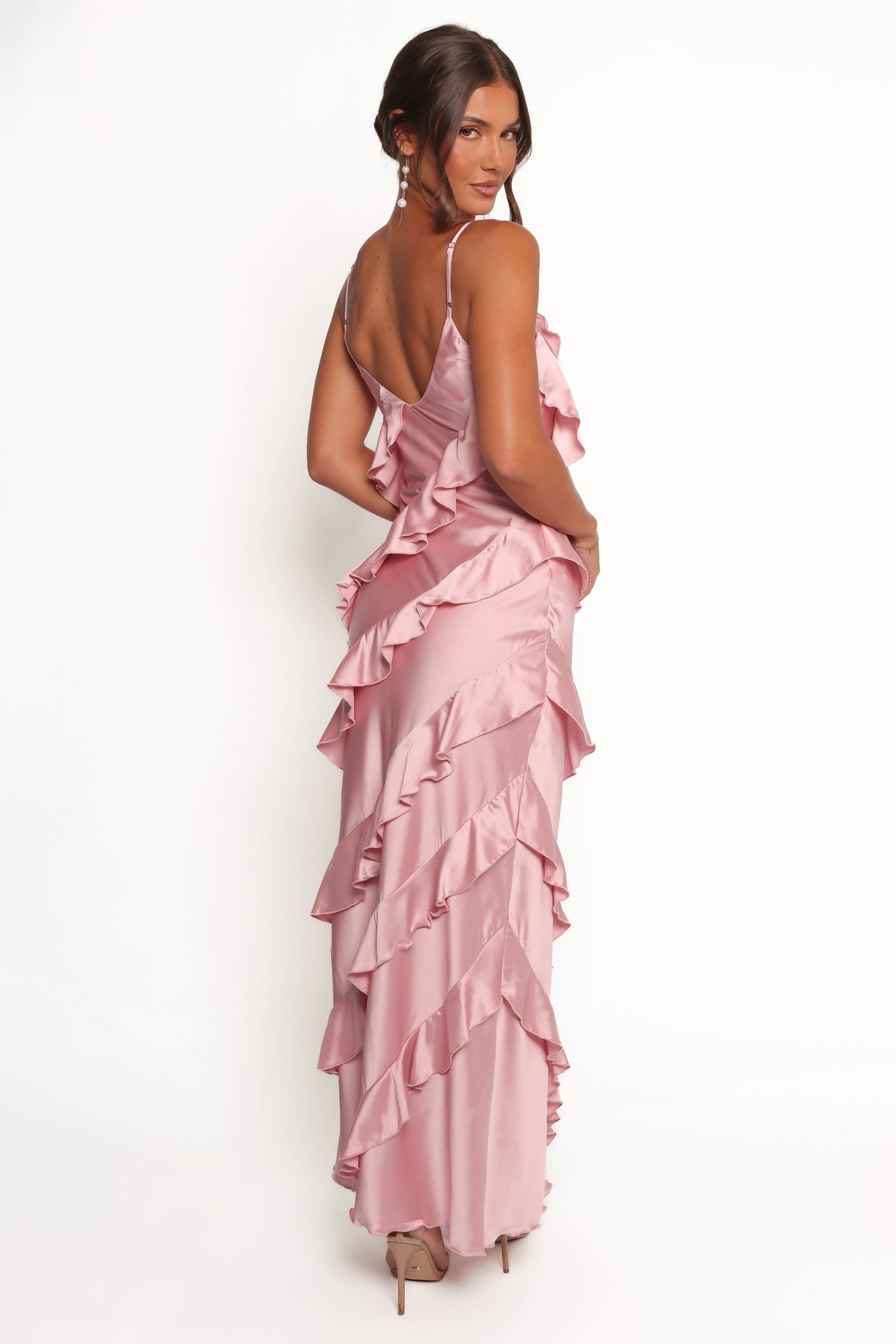 Ciao Ruffles Maxi Satin Dress - Pink - Image 5
