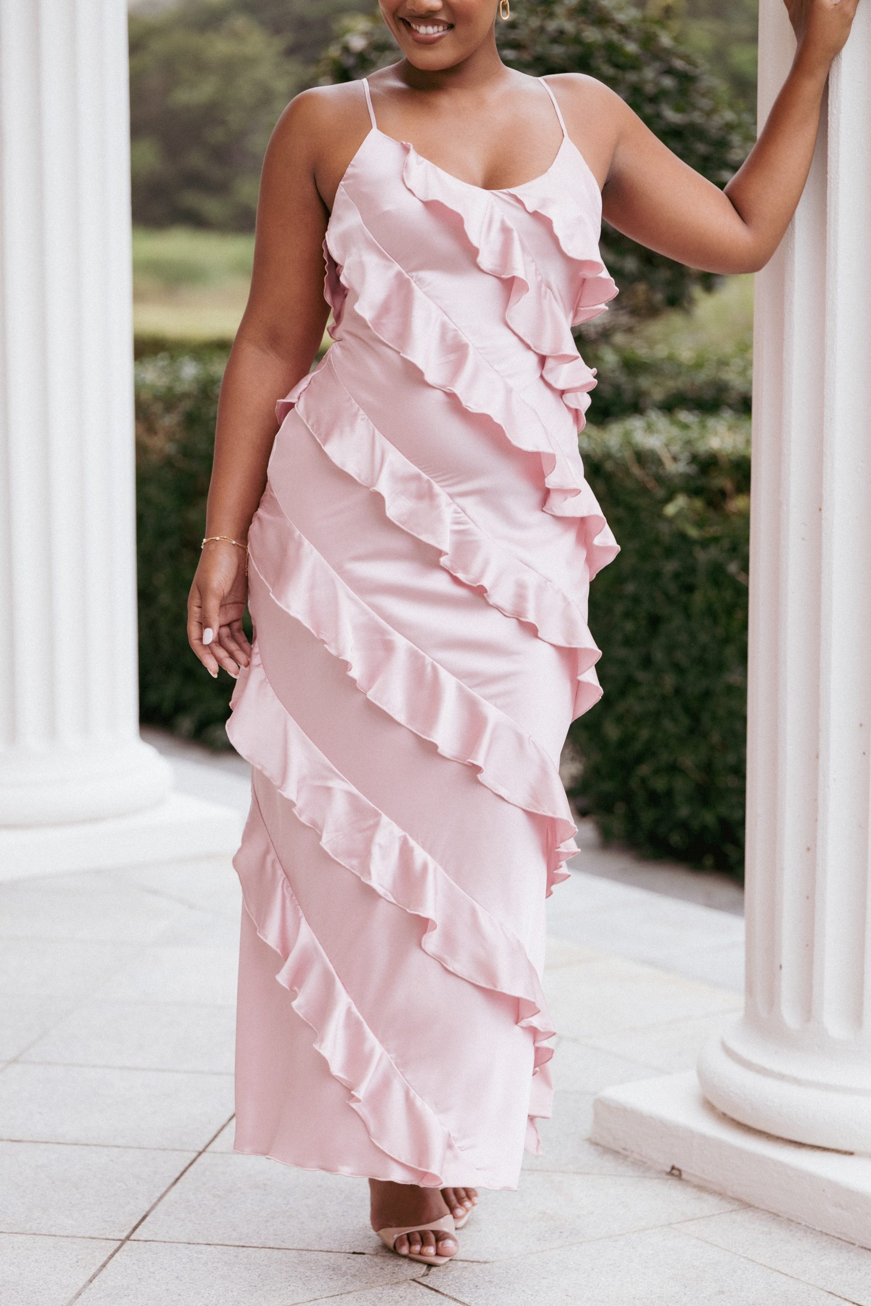 Ciao Ruffles Maxi Satin Dress - Pink - Image 9