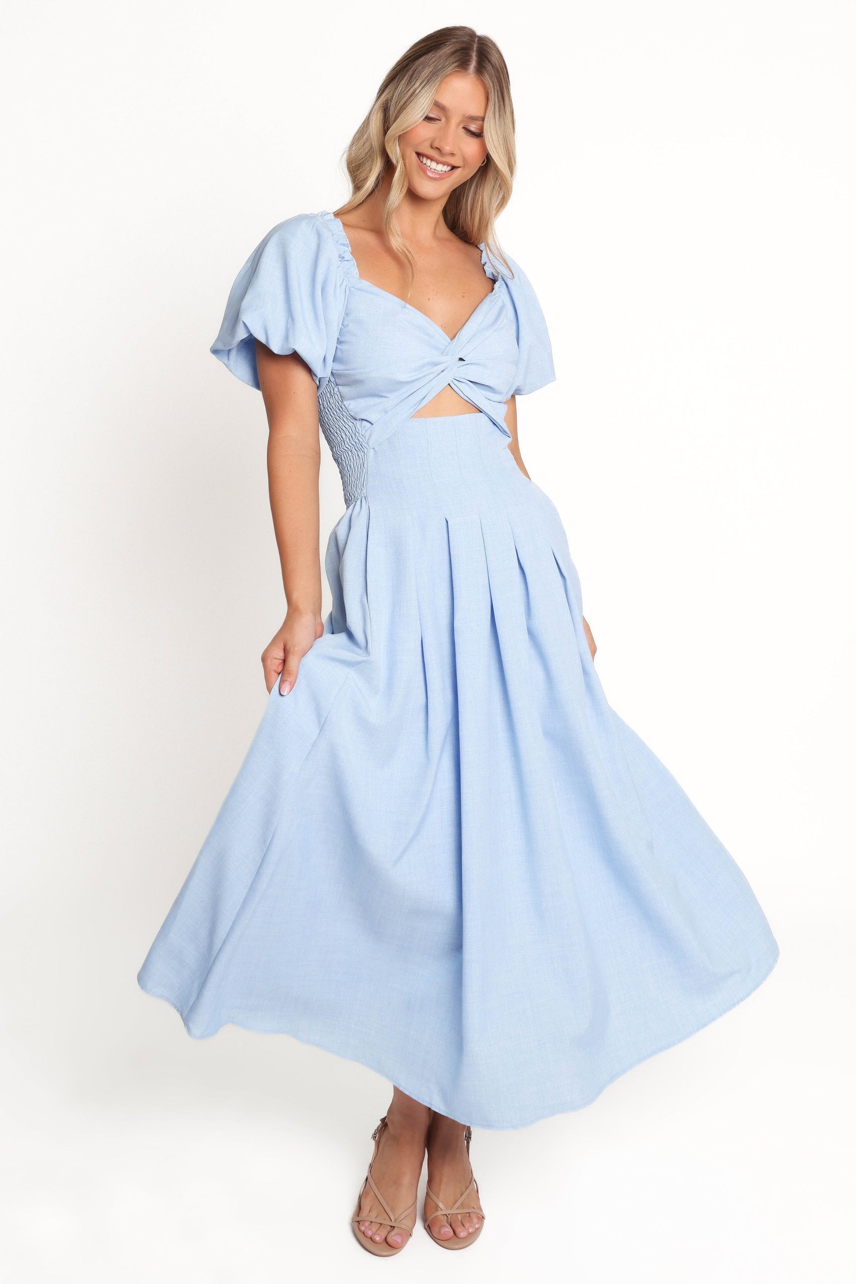 Cintra Puff Sleeve Maxi Dress - Blue - Image 2
