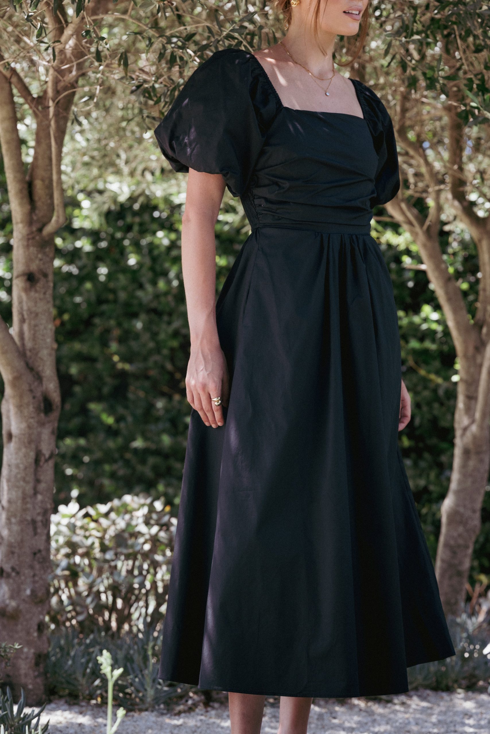Clo Puff Sleeve Midi Dress - Black - Image 3