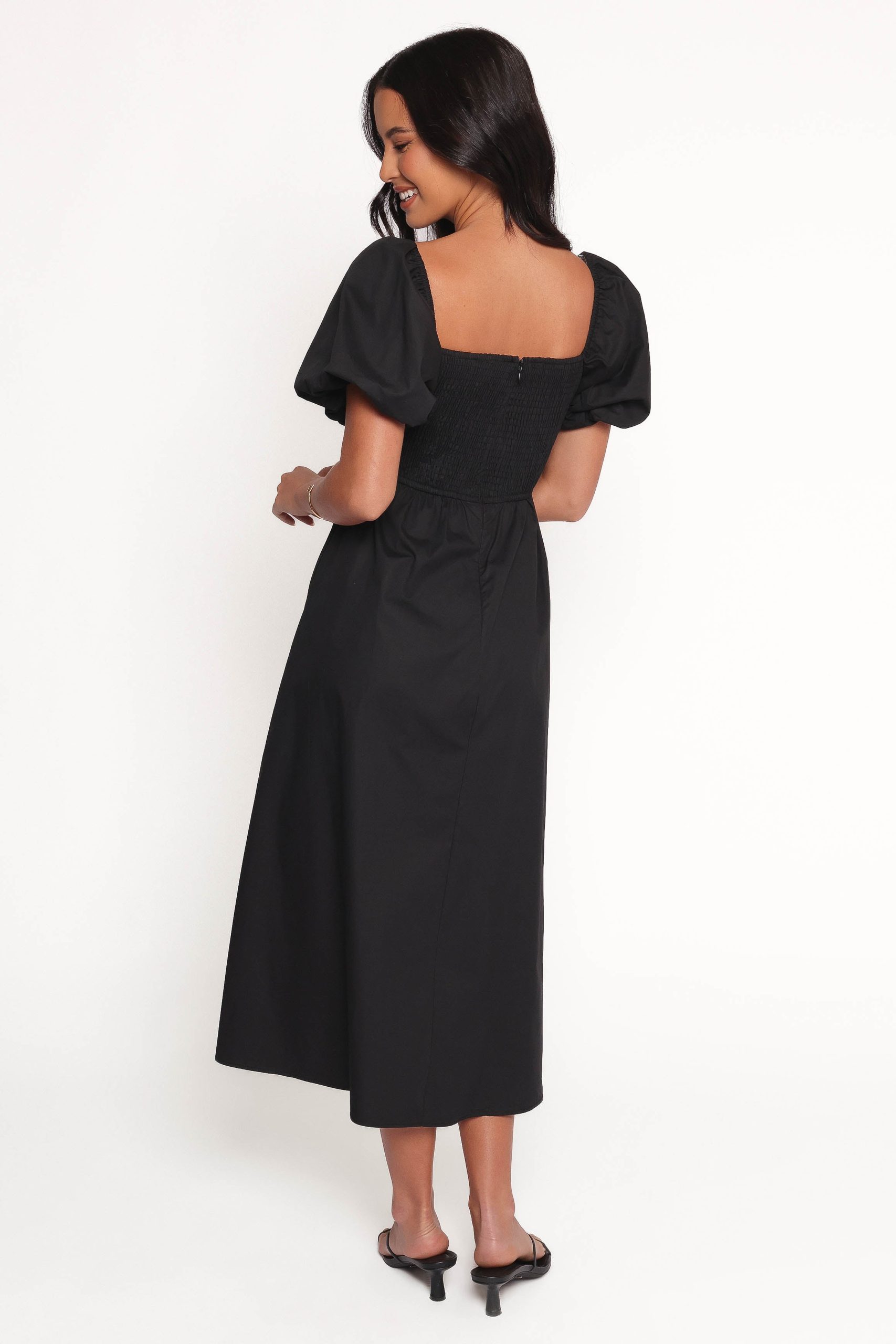 Clo Puff Sleeve Midi Dress - Black - Image 6
