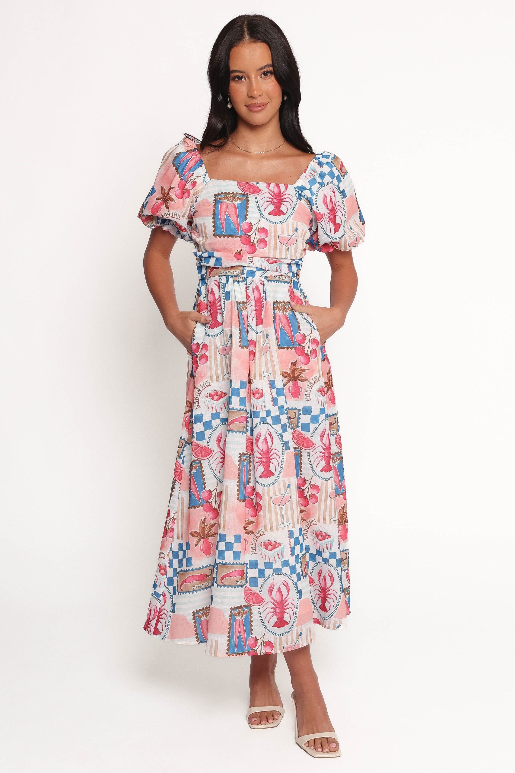 Clo Puff Sleeve Midi Dress - Pink Blue - Image 6