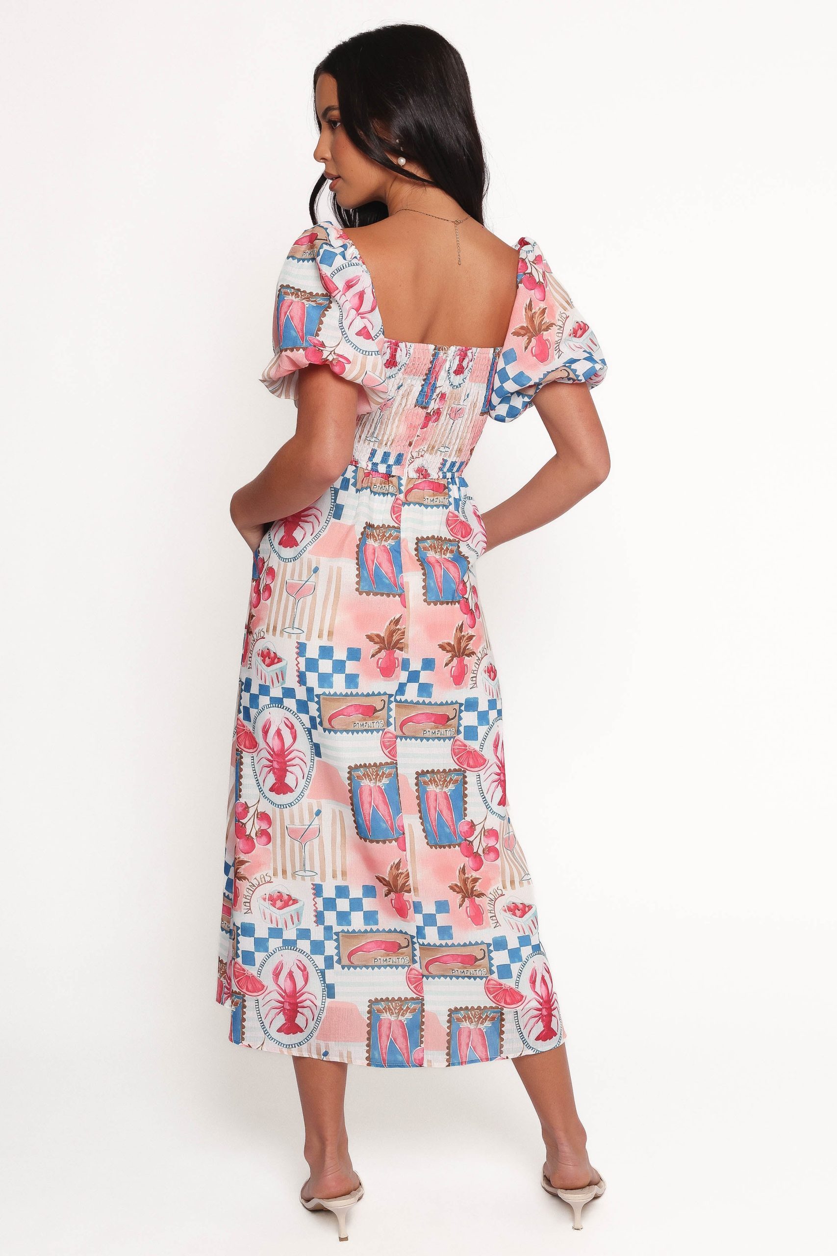 Clo Puff Sleeve Midi Dress - Pink Blue - Image 4