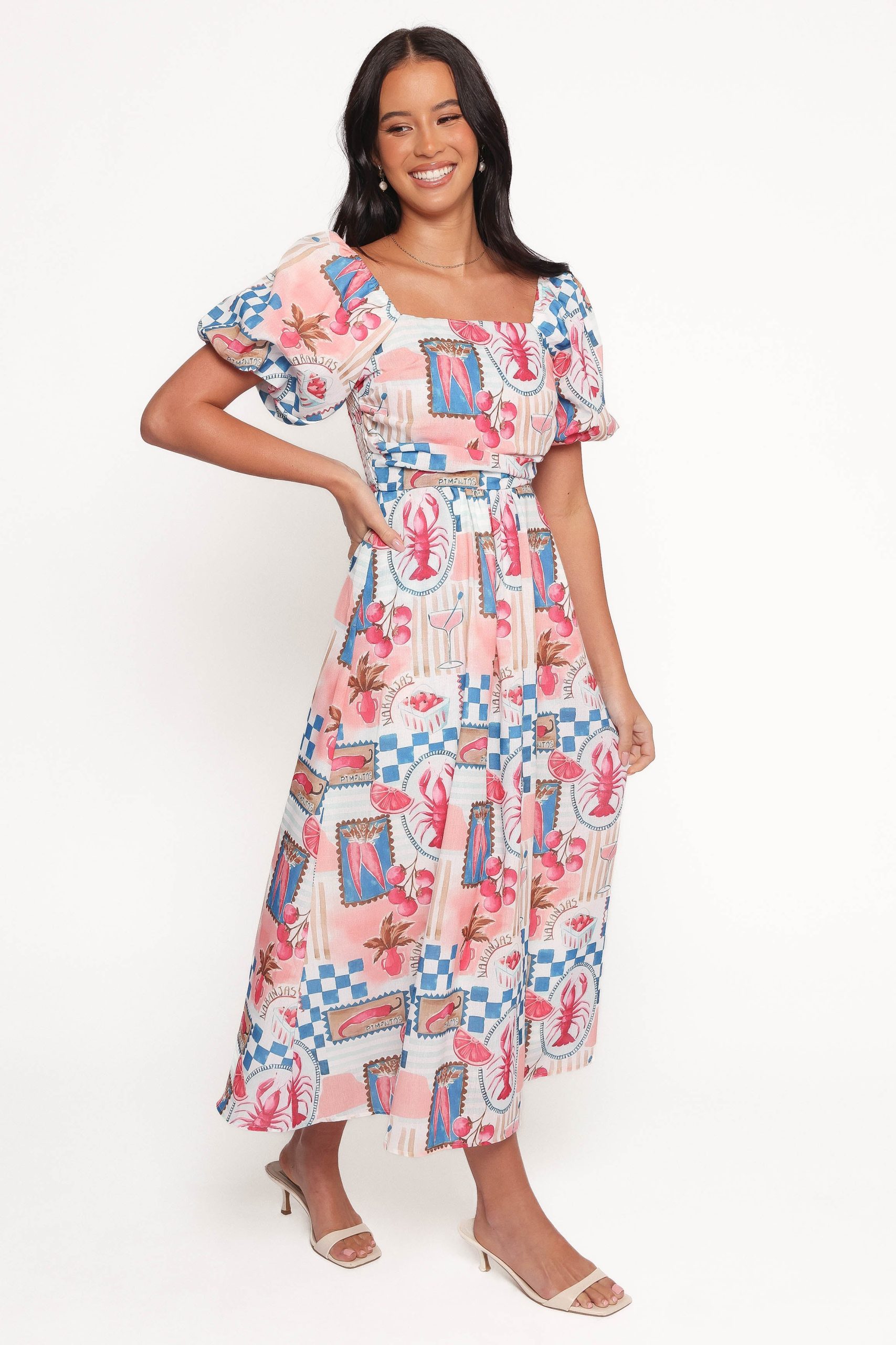Clo Puff Sleeve Midi Dress - Pink Blue - Image 5