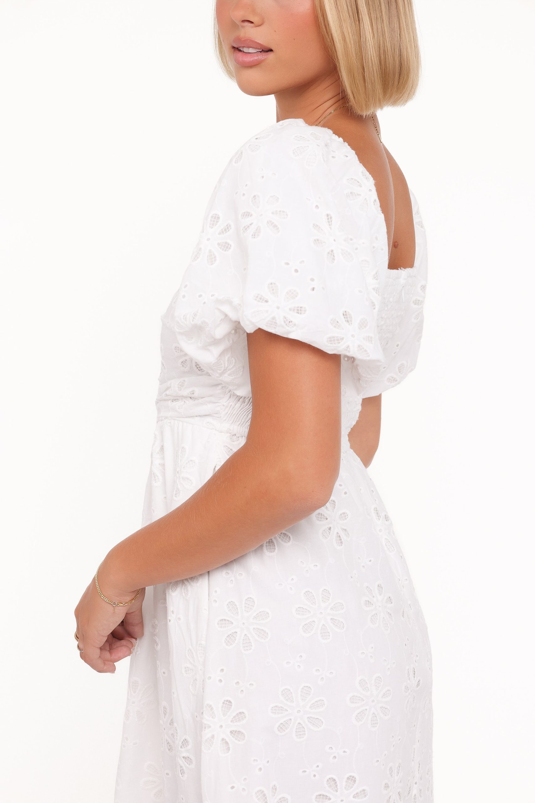 Clo Puff Sleeve Midi Dress - White Broderie - Image 6
