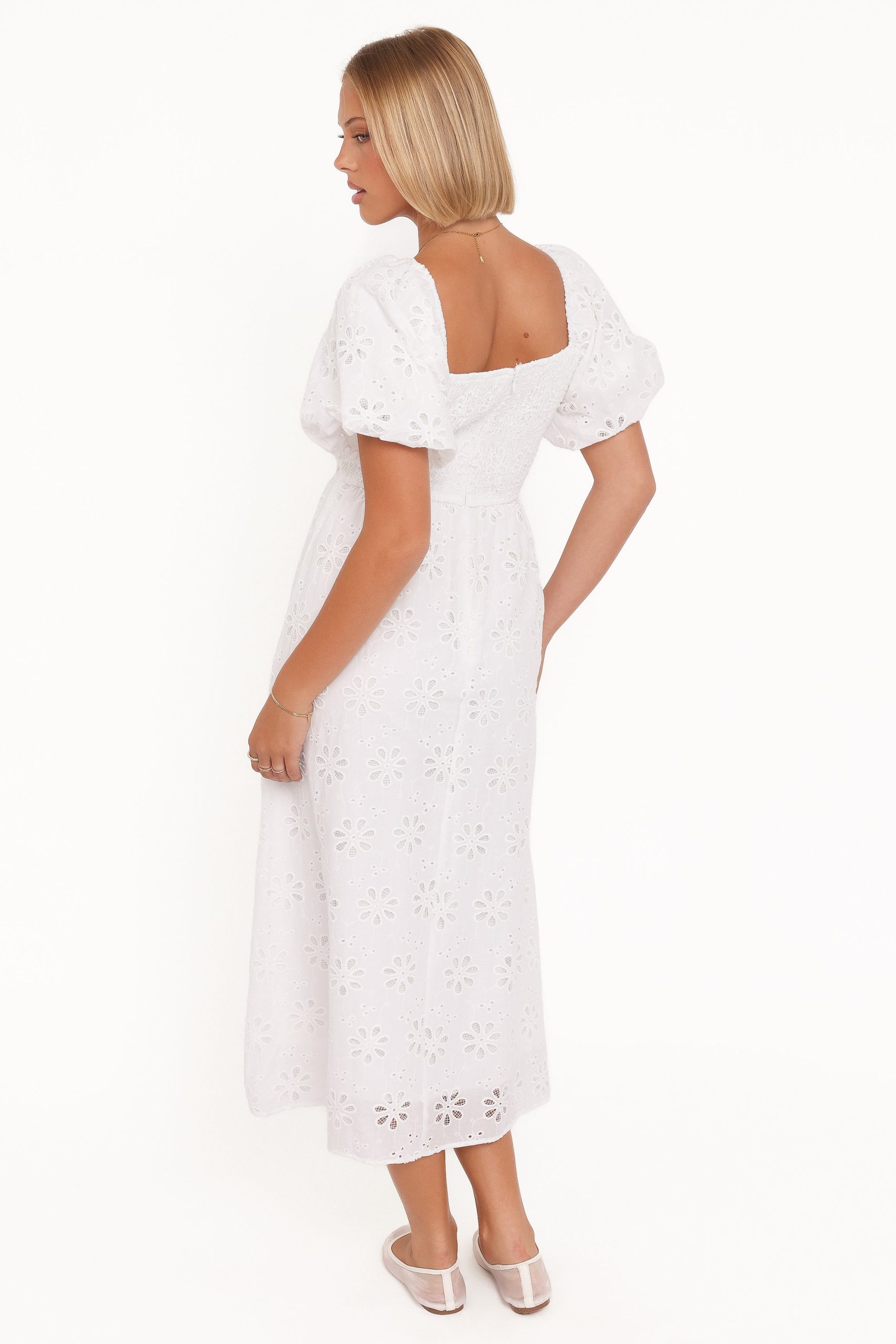 Clo Puff Sleeve Midi Dress - White Broderie - Image 5