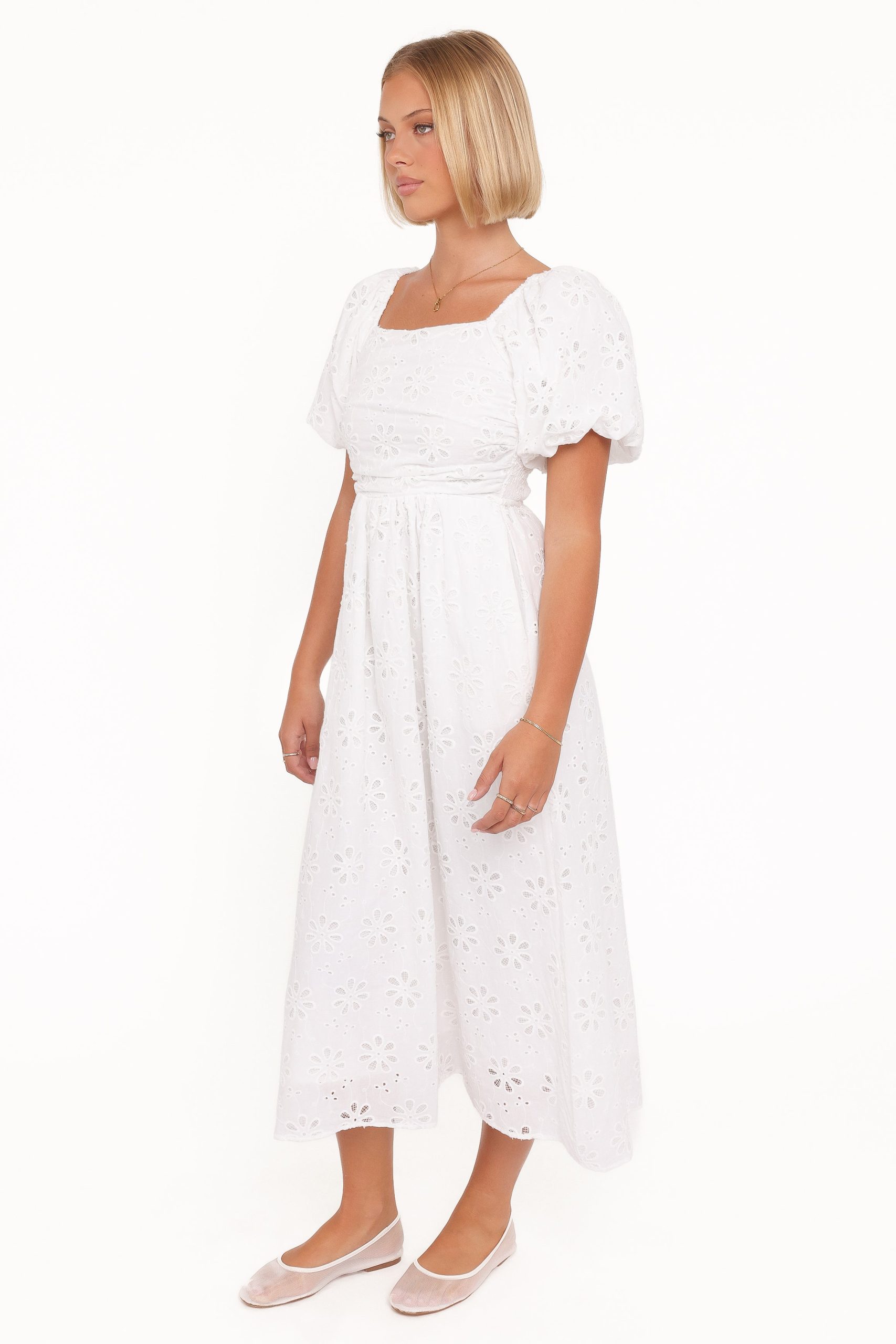 Clo Puff Sleeve Midi Dress - White Broderie - Image 4