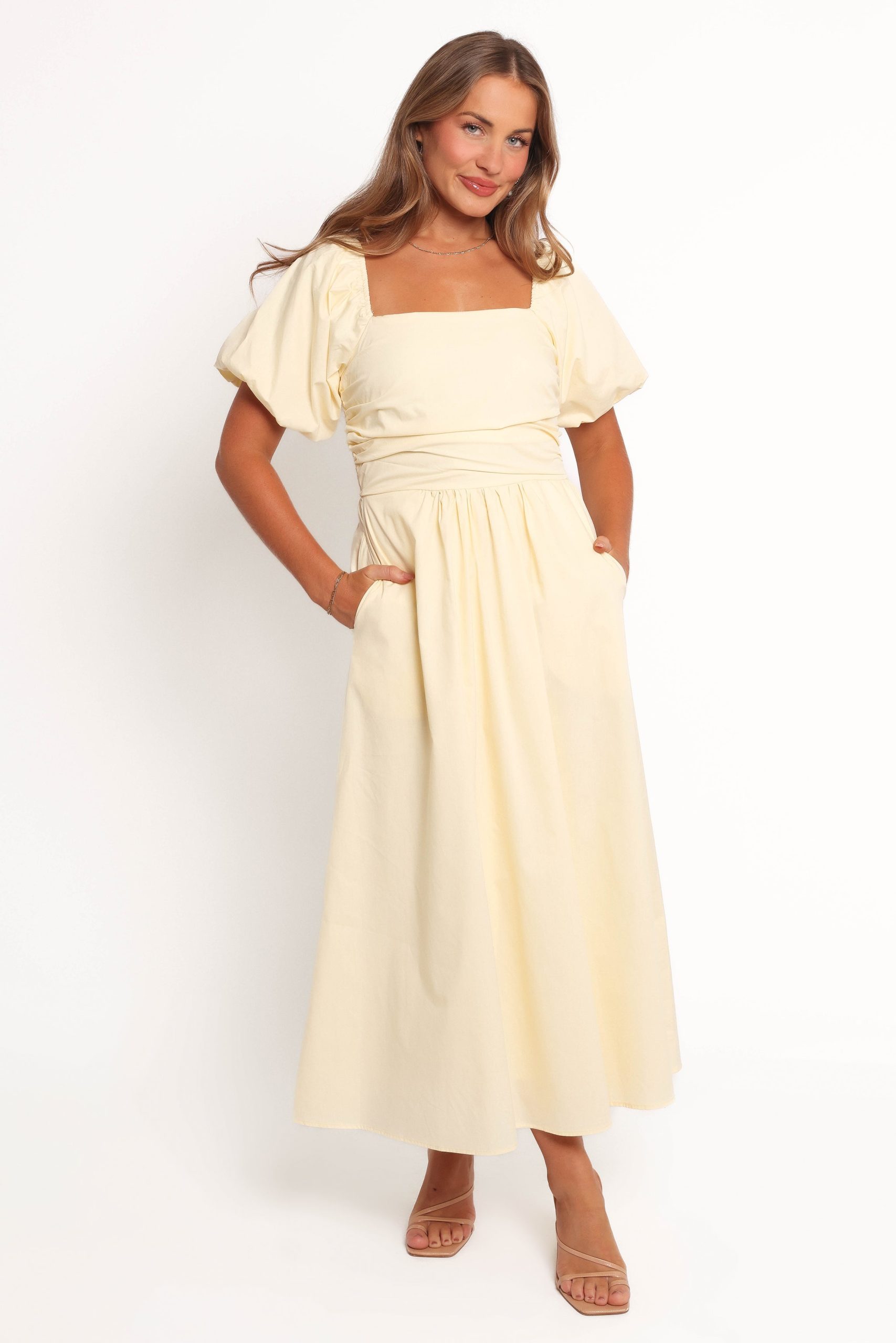 Clo Puff Sleeve Midi Dress - Yellow - Image 2