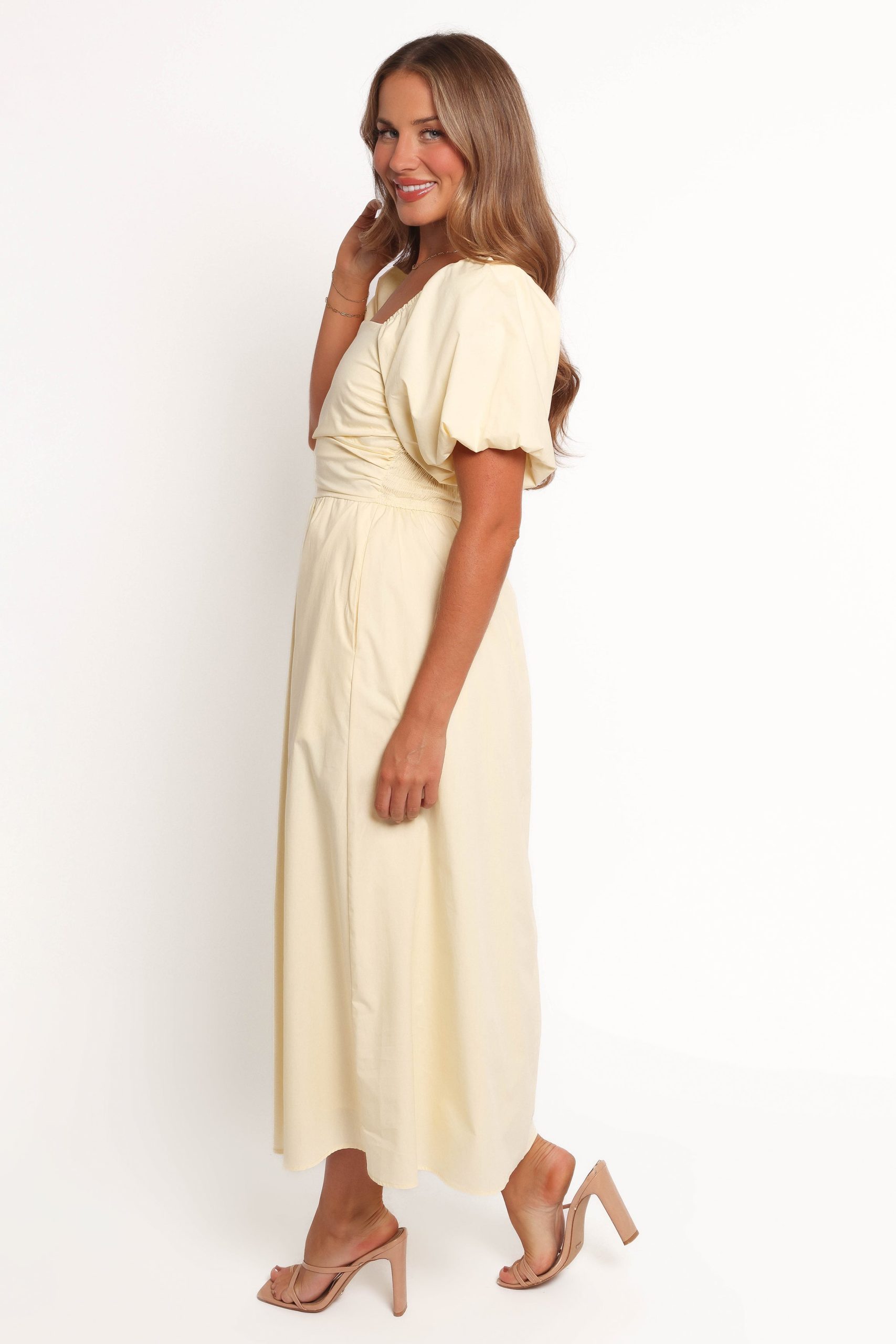 Clo Puff Sleeve Midi Dress - Yellow - Image 3