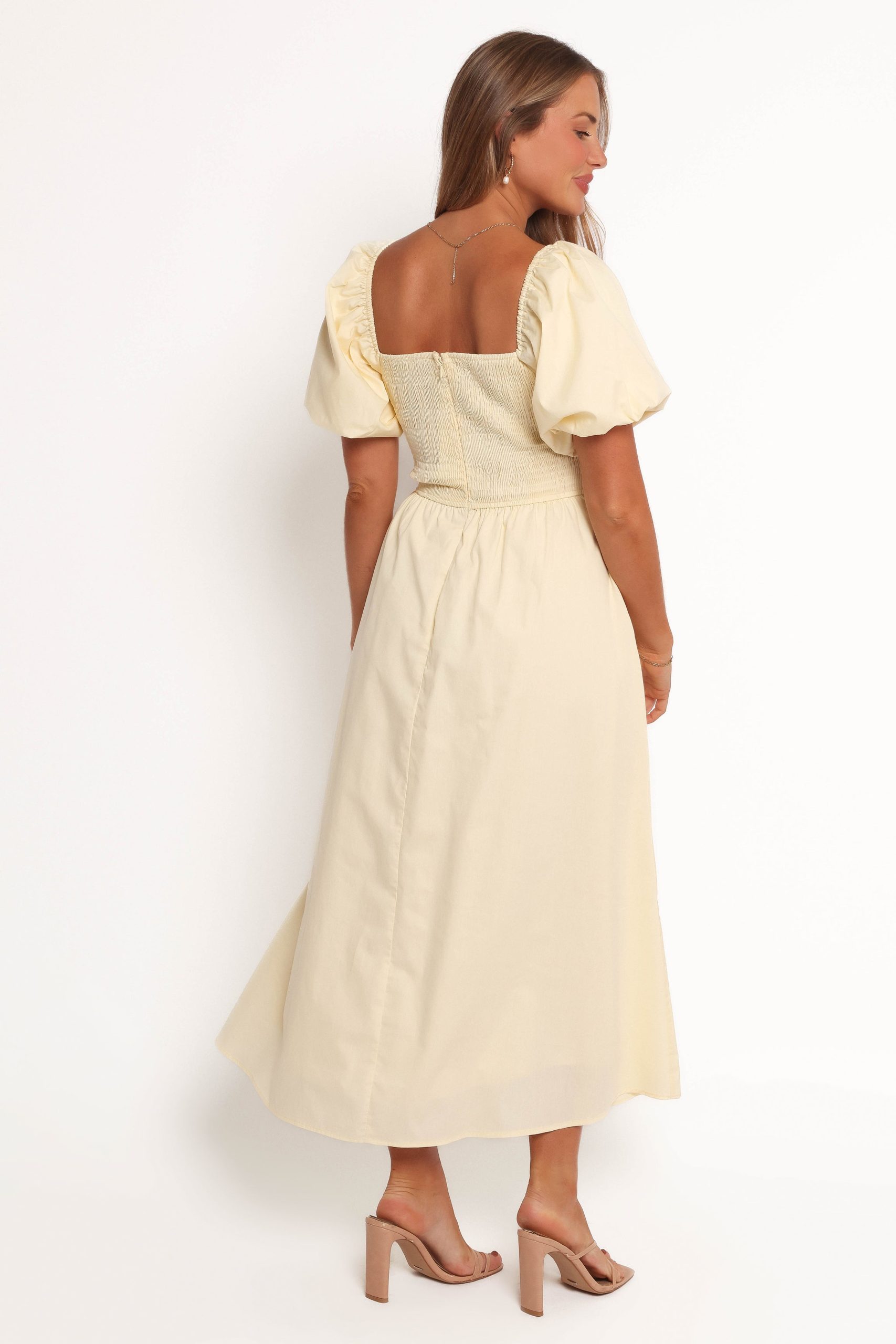 Clo Puff Sleeve Midi Dress - Yellow - Image 4