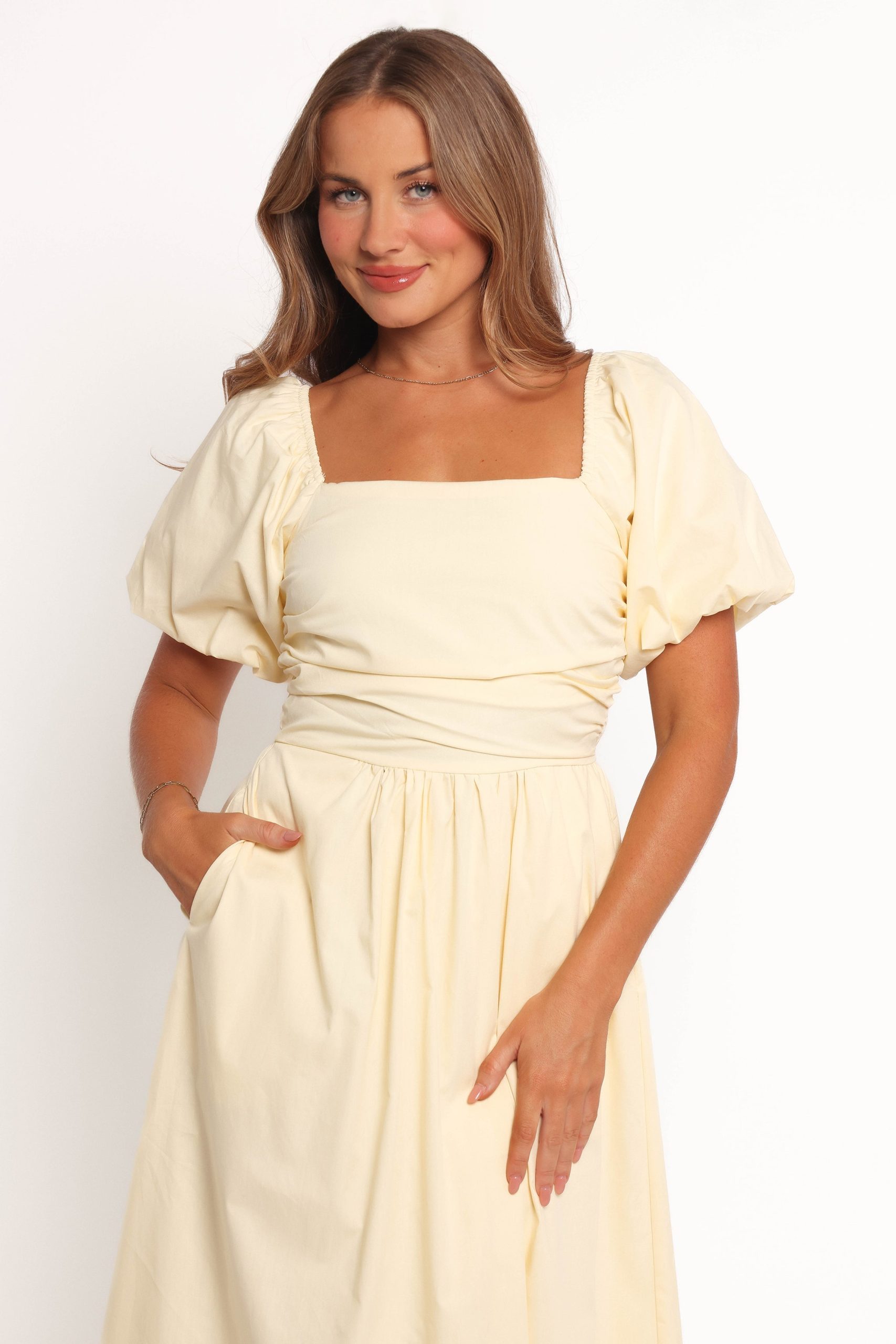Clo Puff Sleeve Midi Dress - Yellow - Image 7
