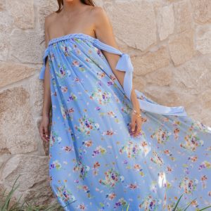 Codie Off Shoulder Maxi Dress - Cornflower Blue Floral