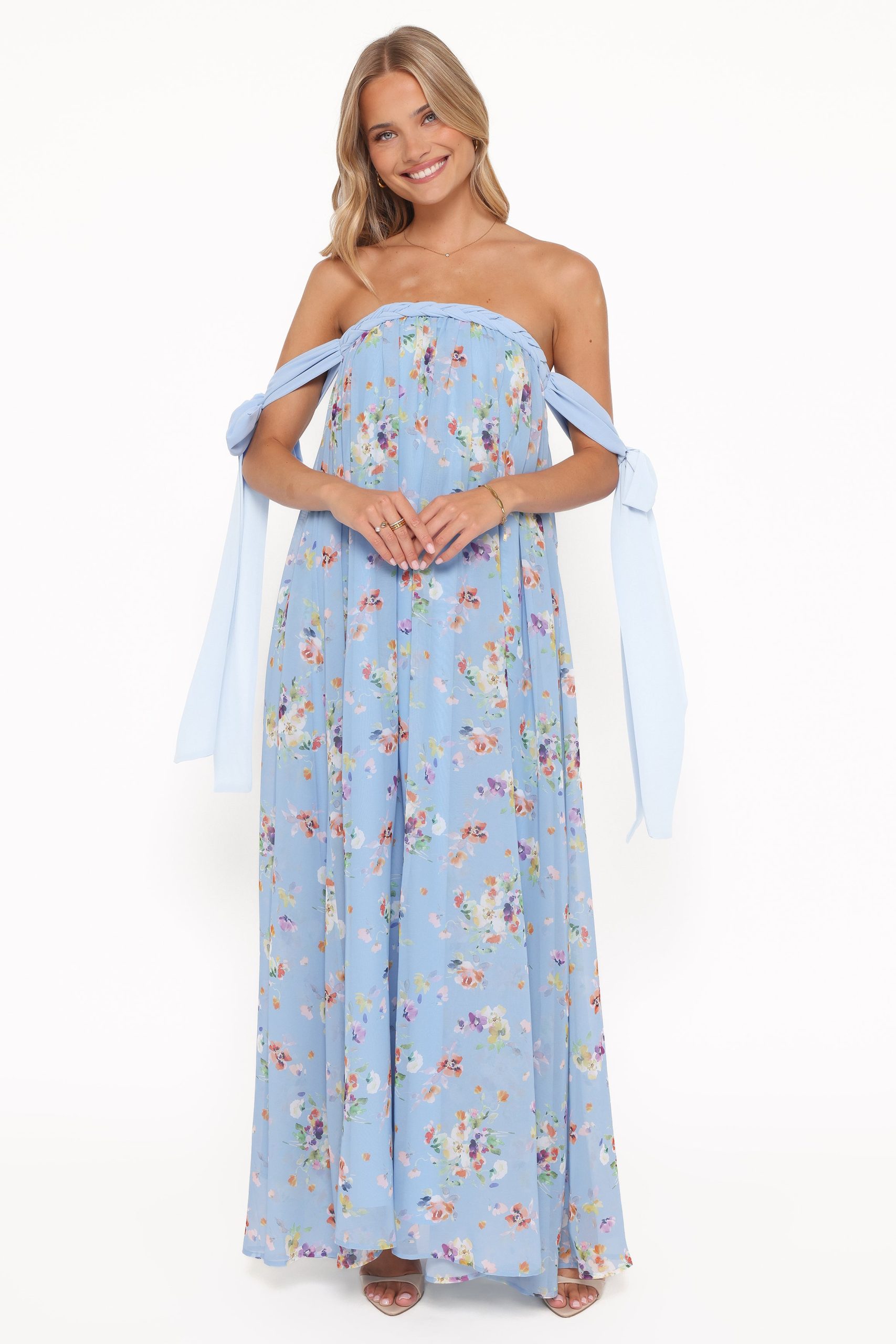 Codie Off Shoulder Maxi Dress - Cornflower Blue Floral - Image 2