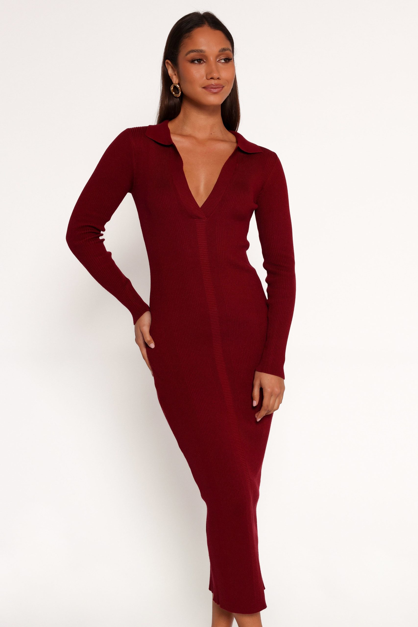 Collins Long Sleeve Midi Dress - Wine - Image 3