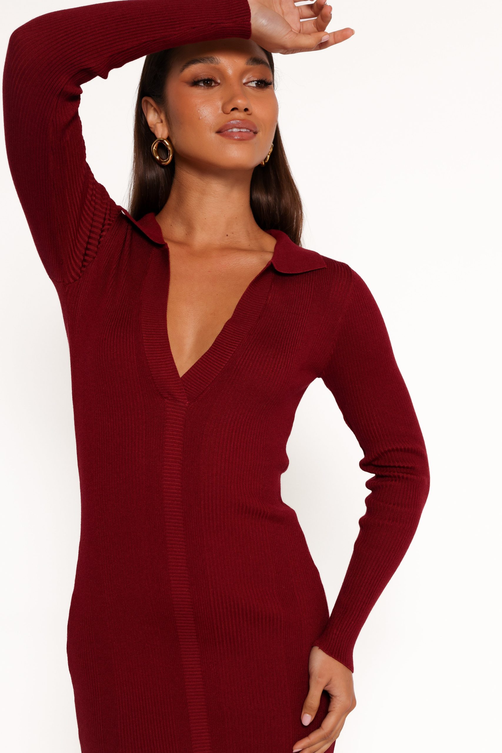 Collins Long Sleeve Midi Dress - Wine - Image 4