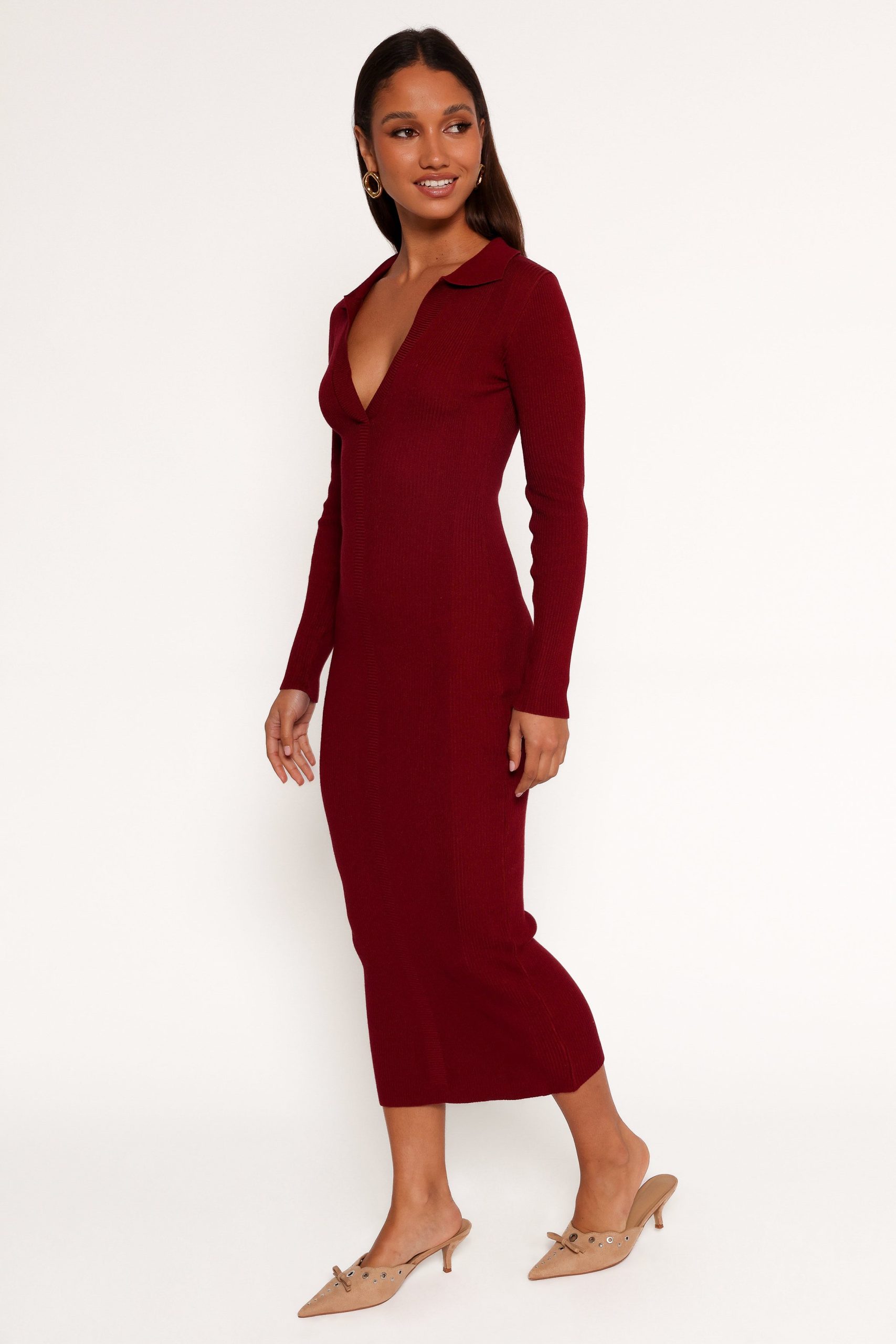 Collins Long Sleeve Midi Dress - Wine - Image 5