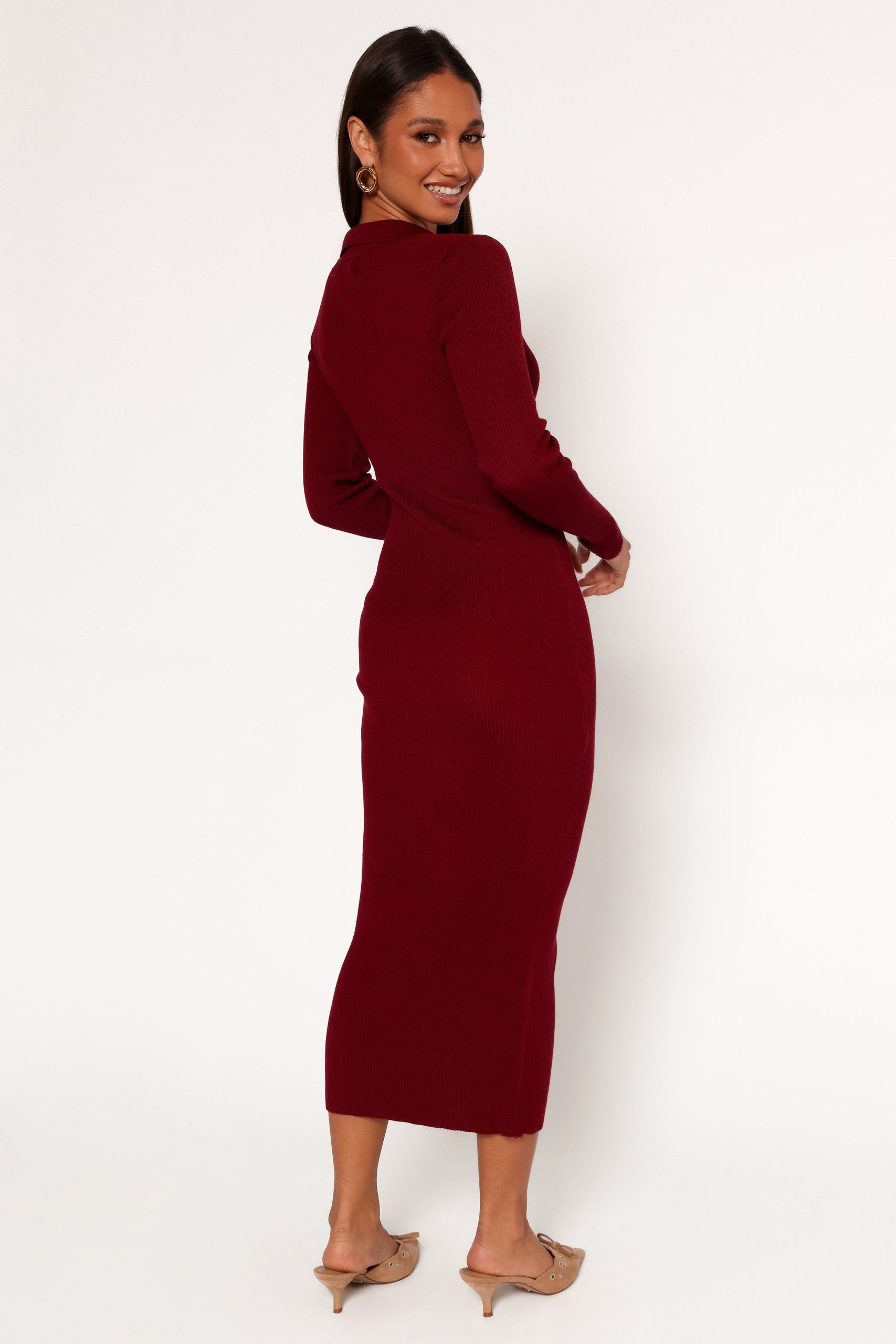 Collins Long Sleeve Midi Dress - Wine - Image 6