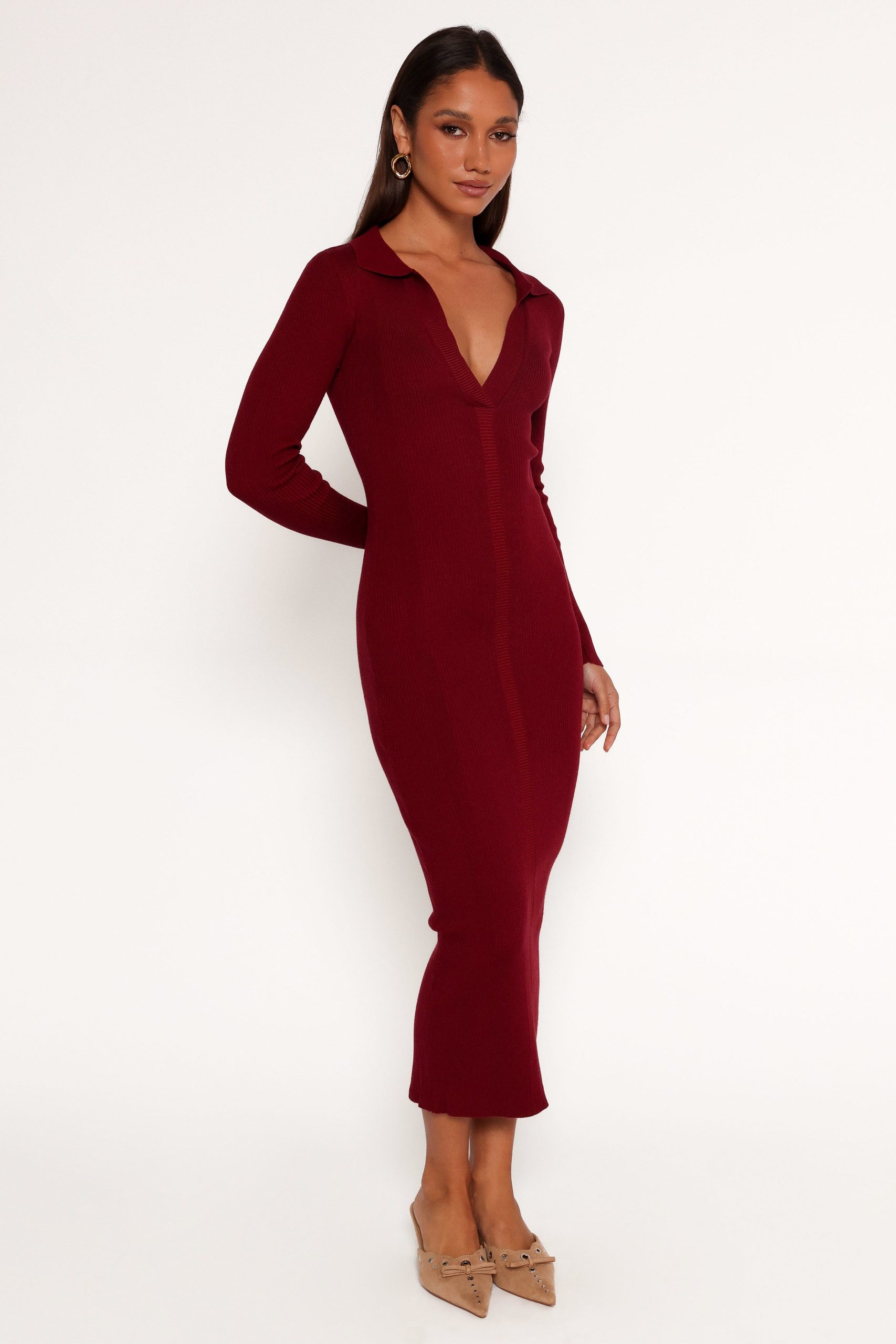 Collins Long Sleeve Midi Dress - Wine - Image 7