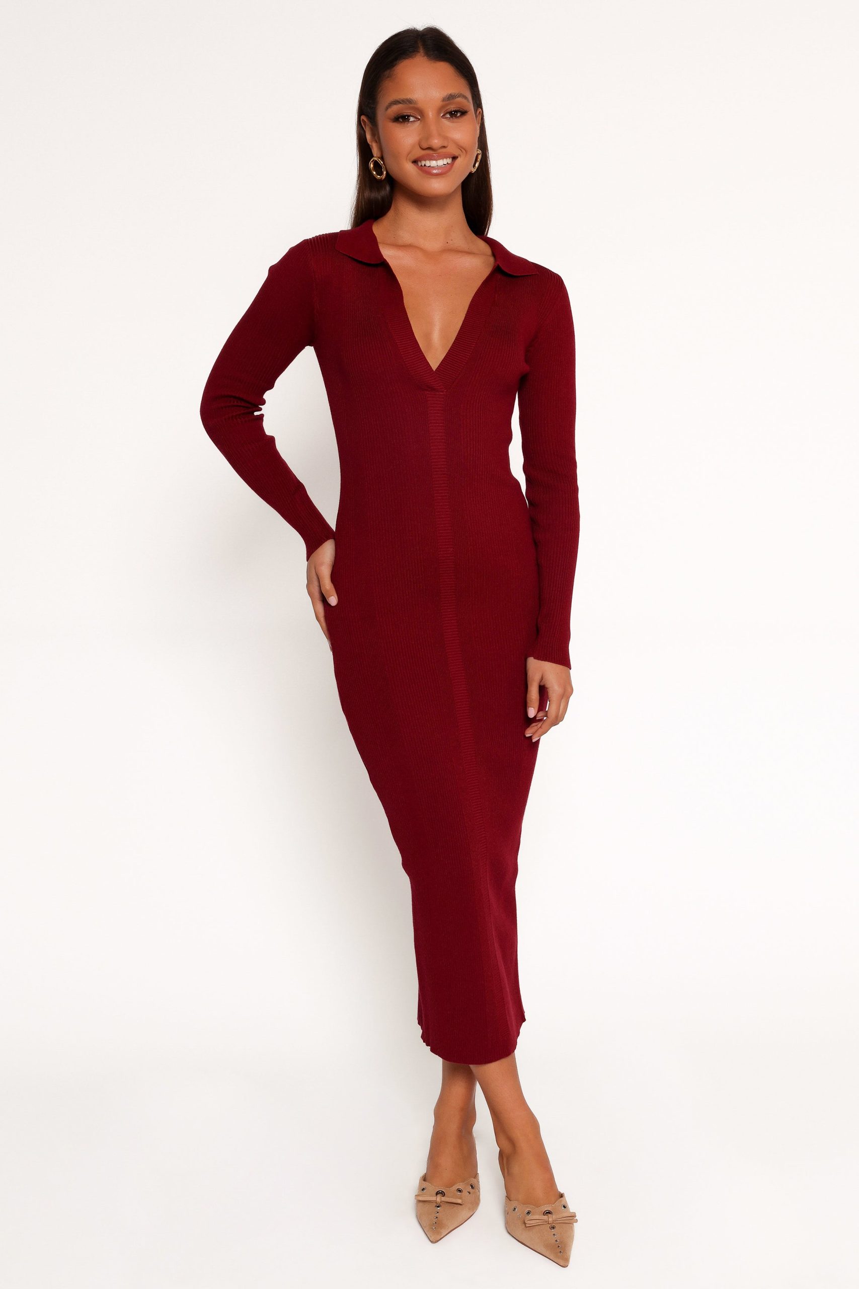 Collins Long Sleeve Midi Dress - Wine - Image 8