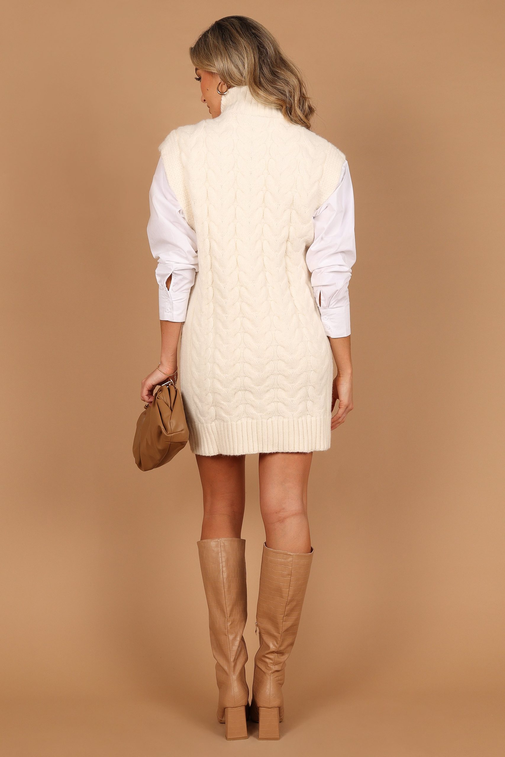 Cozette Turtle Neck Sleeveless Mini Knit Dress - Cream - Image 8