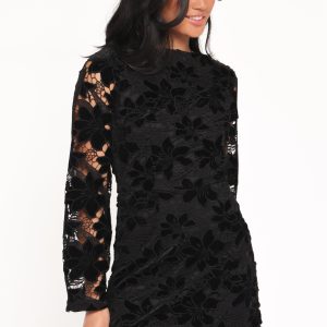 Cynthia Velvet Lace Mini Dress - Black