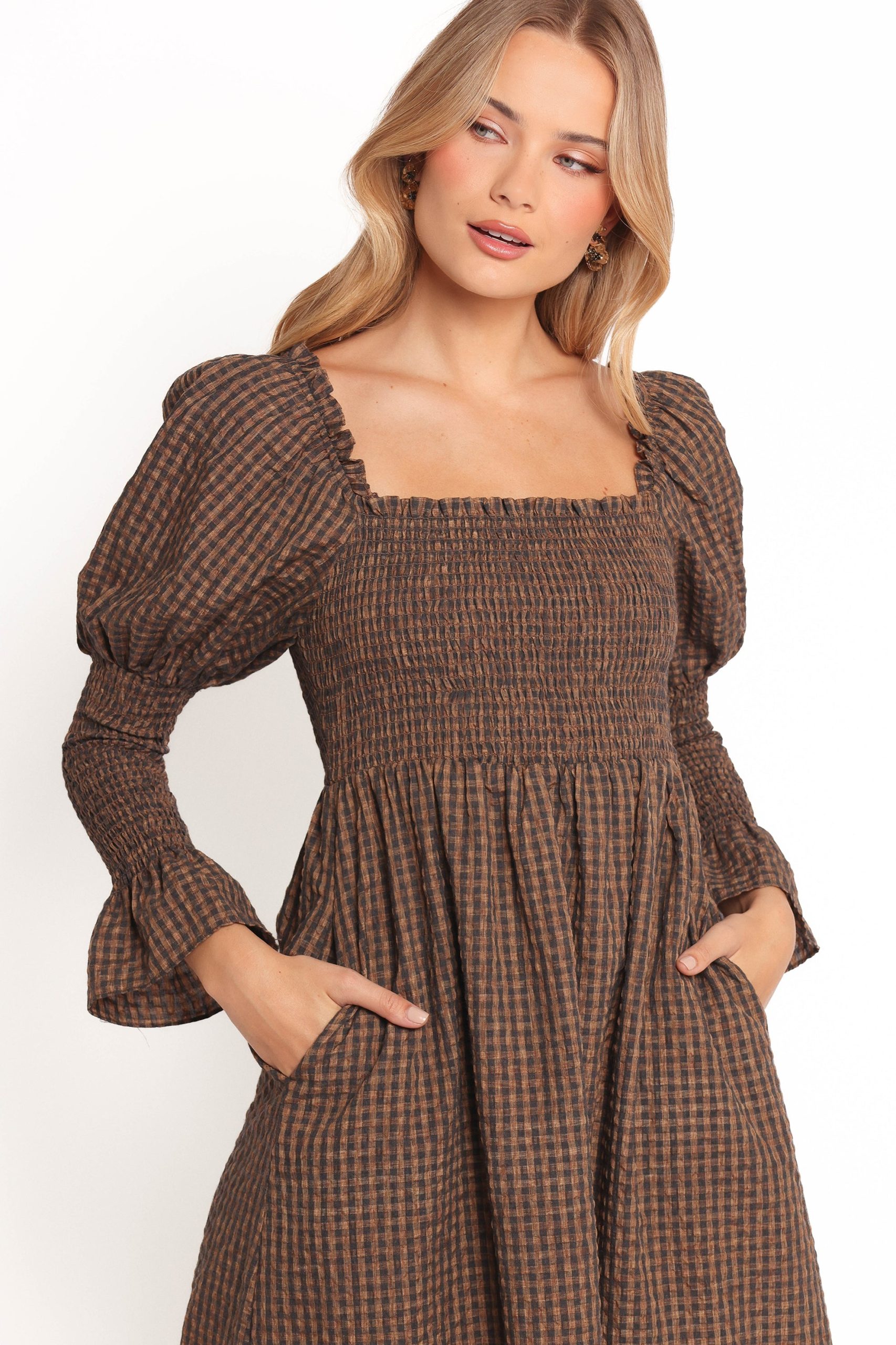 Cyrena Maxi Dress - Brown Check - Image 4