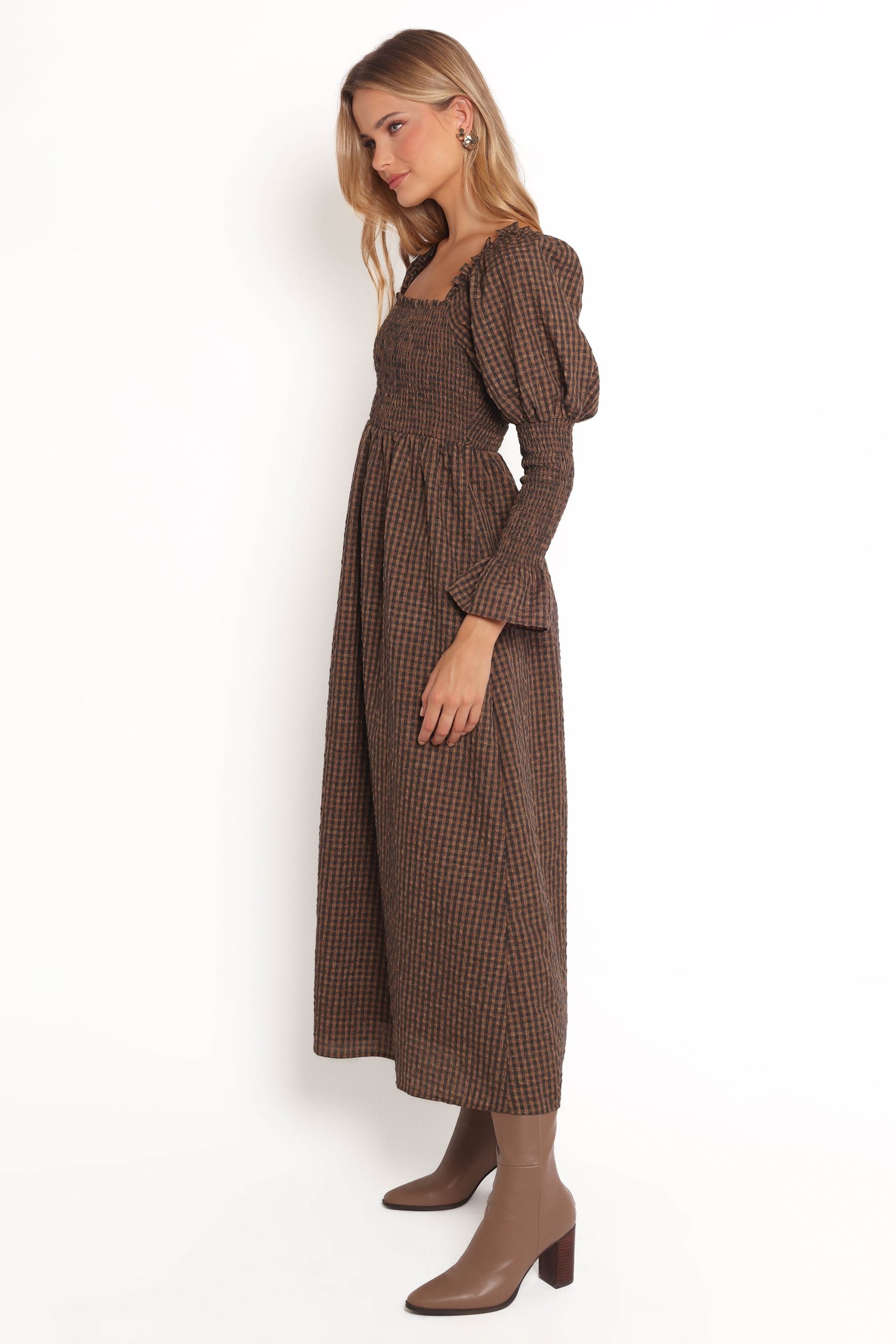 Cyrena Maxi Dress - Brown Check - Image 5