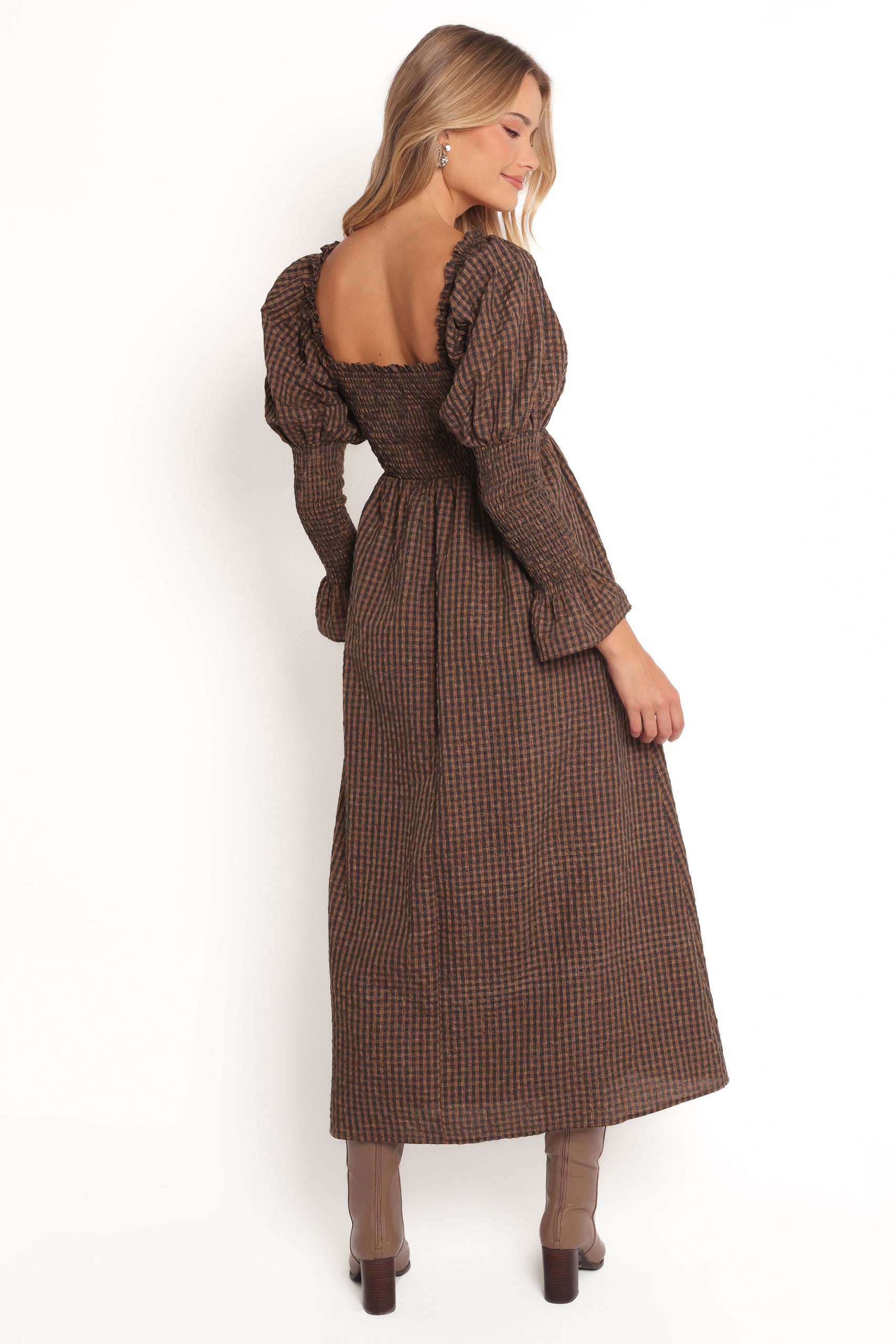 Cyrena Maxi Dress - Brown Check - Image 6