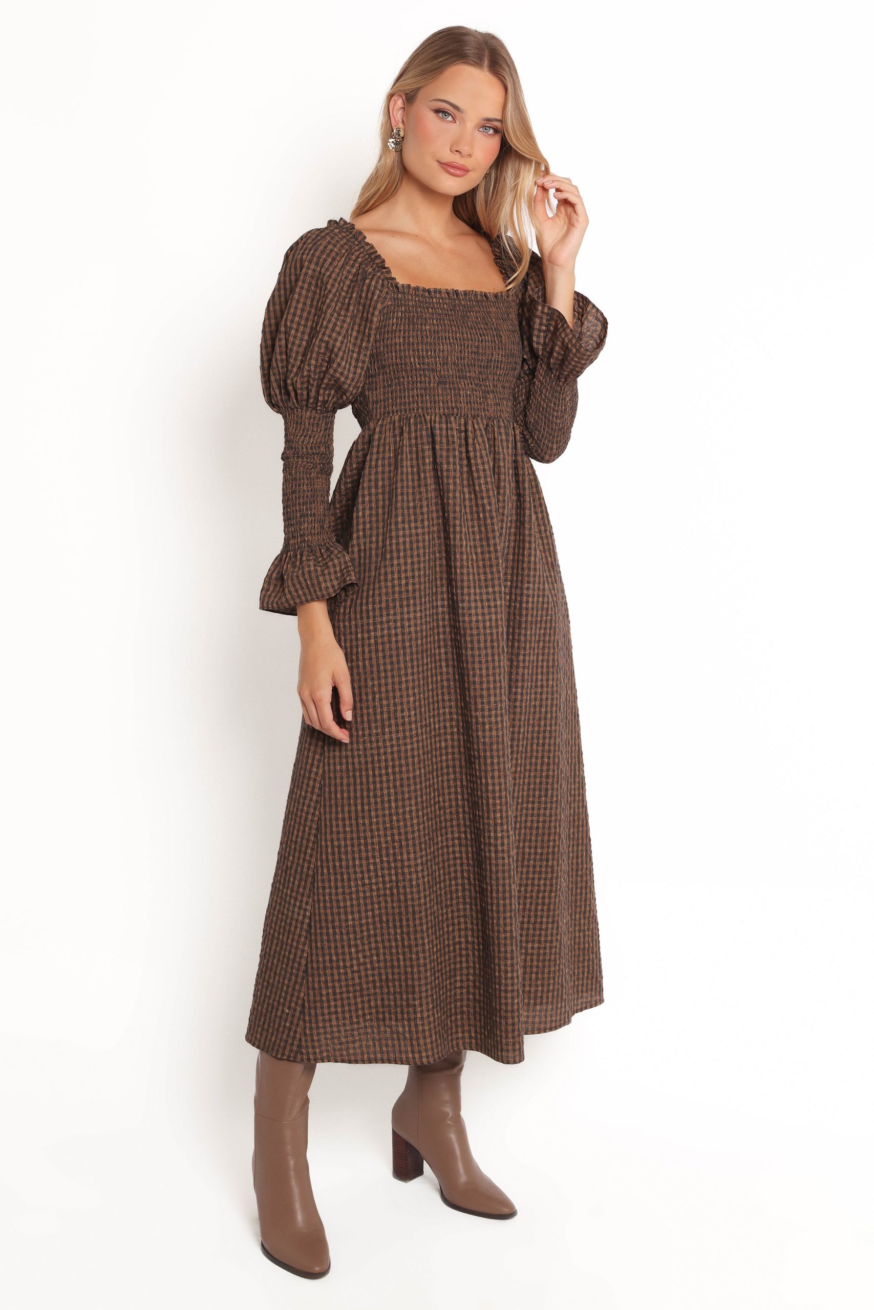 Cyrena Maxi Dress - Brown Check - Image 7