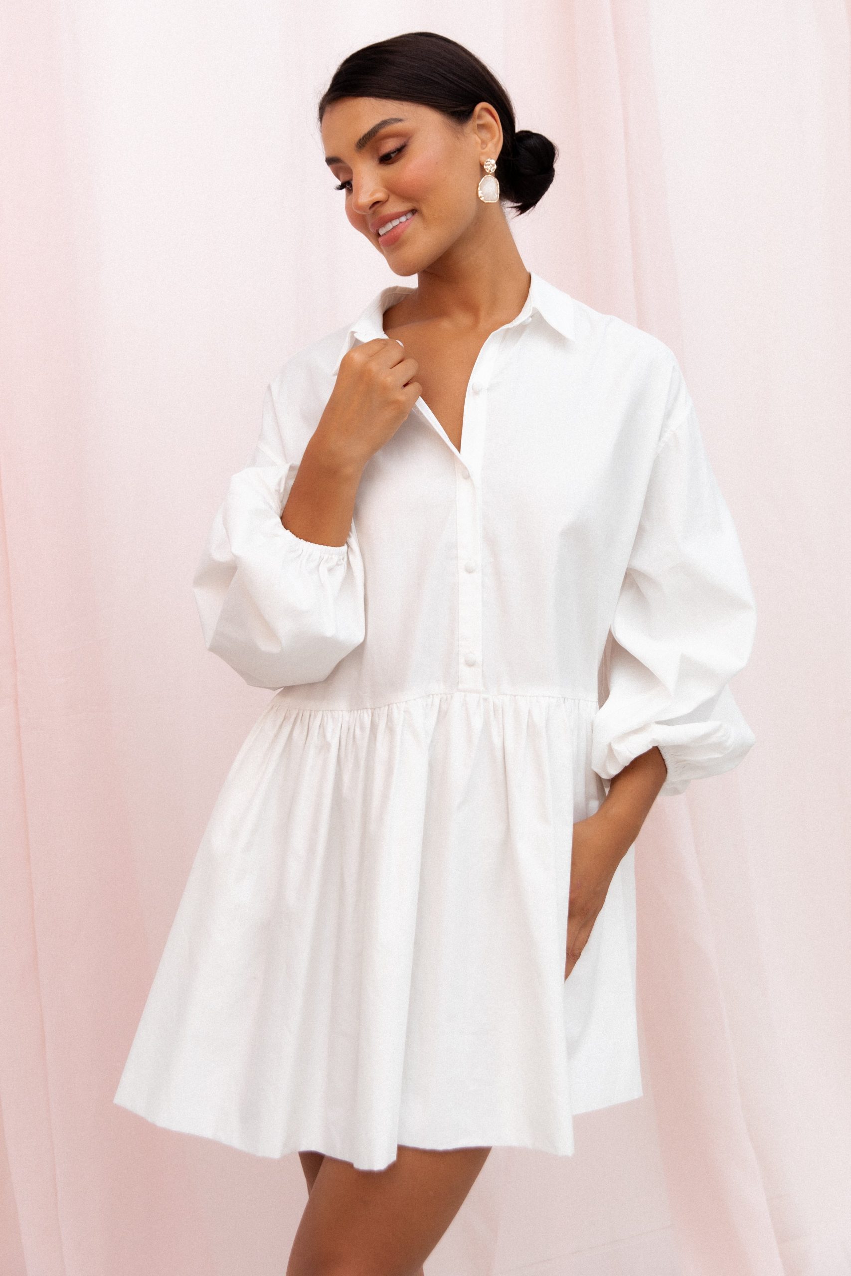 Daisy Long Sleeve Mini Dress - White - Image 4