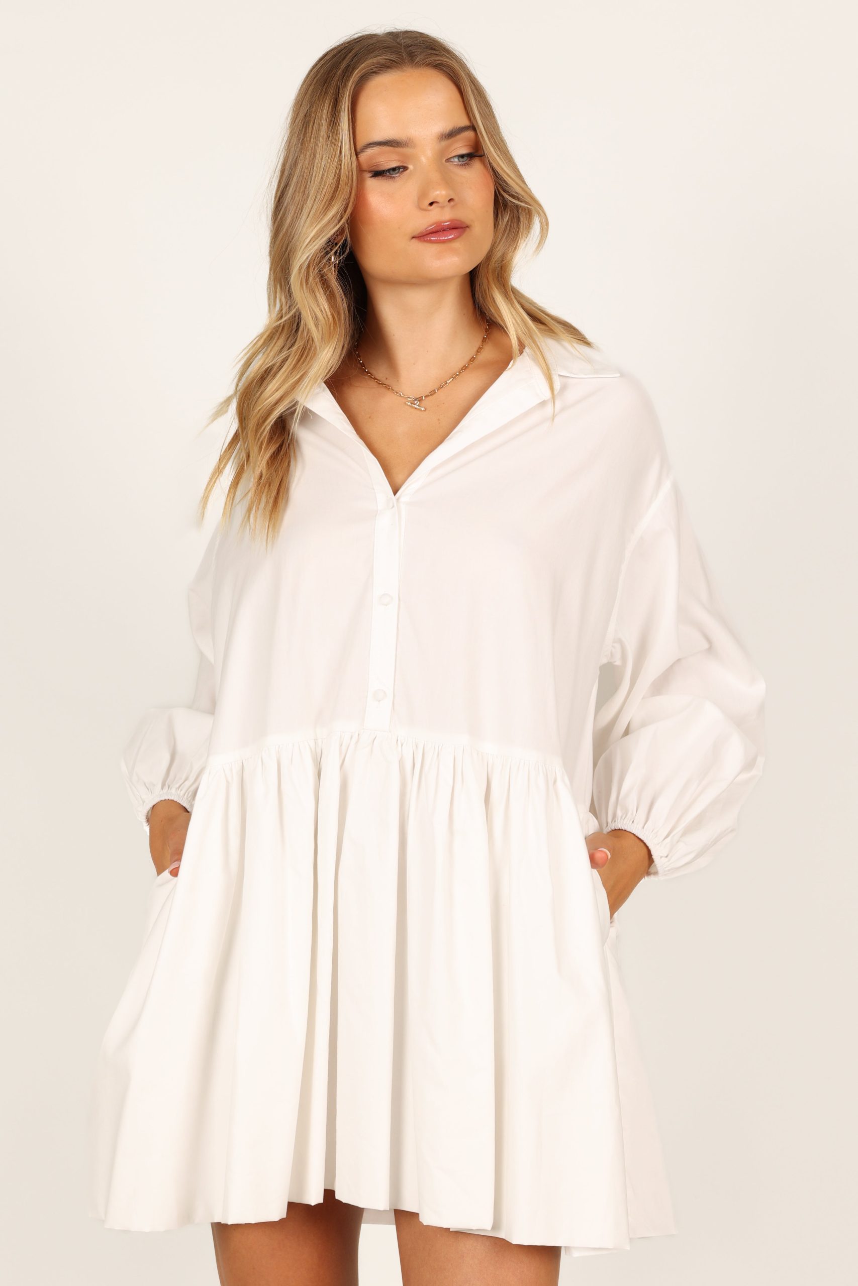 Daisy Long Sleeve Mini Dress - White - Image 5