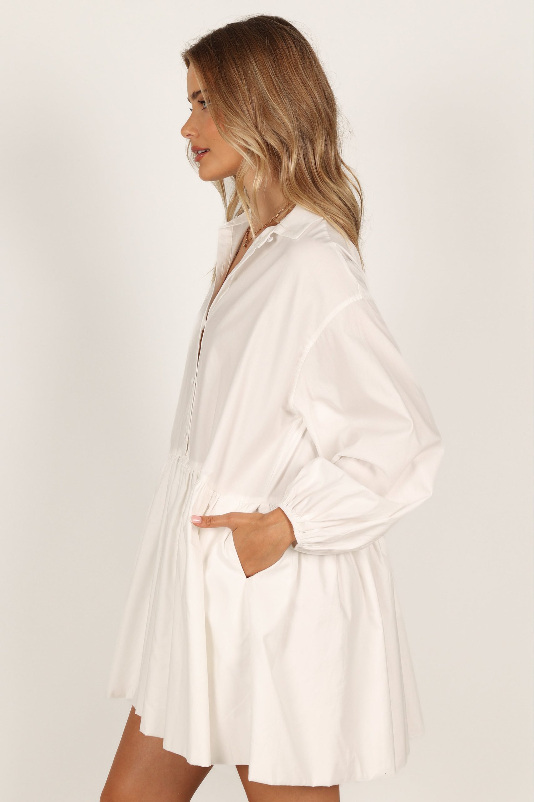 Daisy Long Sleeve Mini Dress - White - Image 7