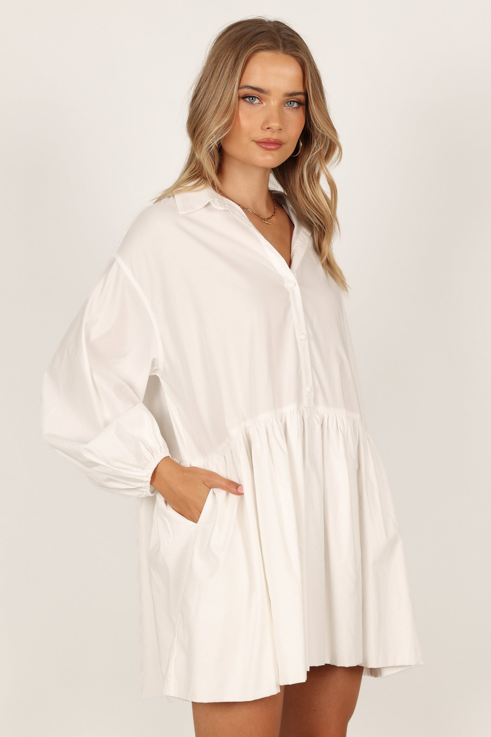 Daisy Long Sleeve Mini Dress - White - Image 10