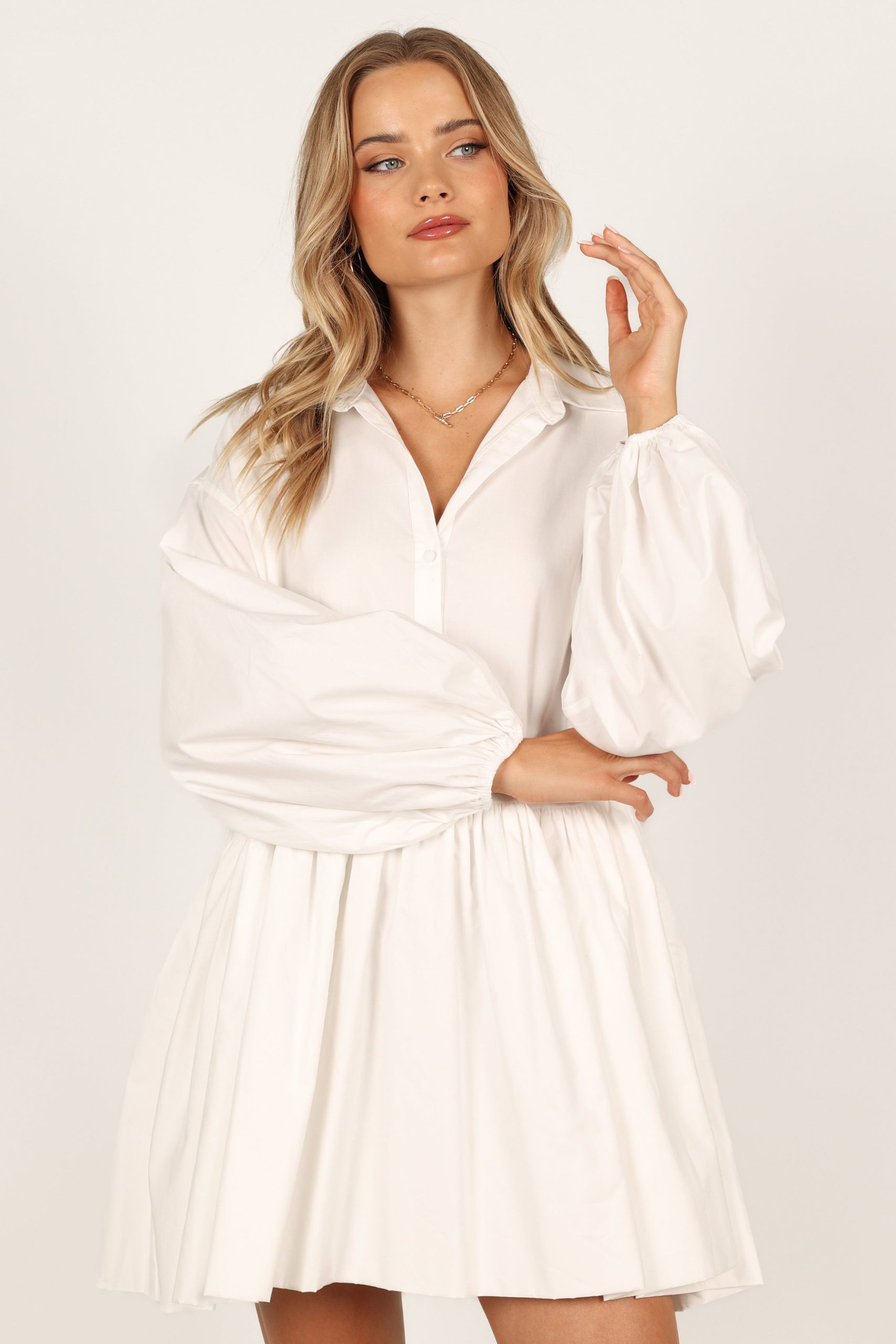 Daisy Long Sleeve Mini Dress - White - Image 9