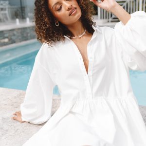 Daisy Long Sleeve Mini Dress - White