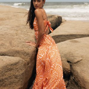 Dalton Cut Out Maxi Dress - Orange Print